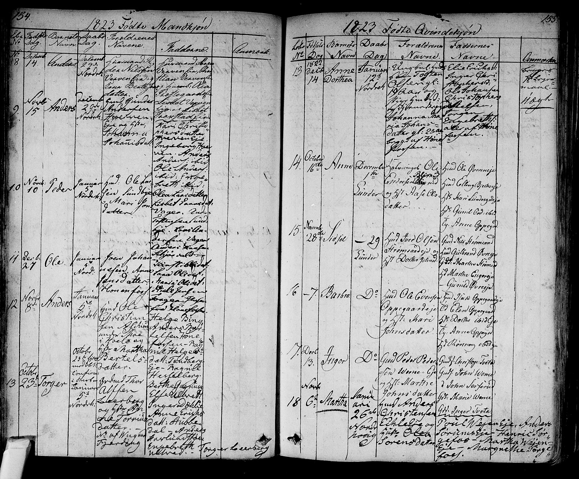 Norderhov kirkebøker, AV/SAKO-A-237/F/Fa/L0009: Parish register (official) no. 9, 1819-1837, p. 154-155