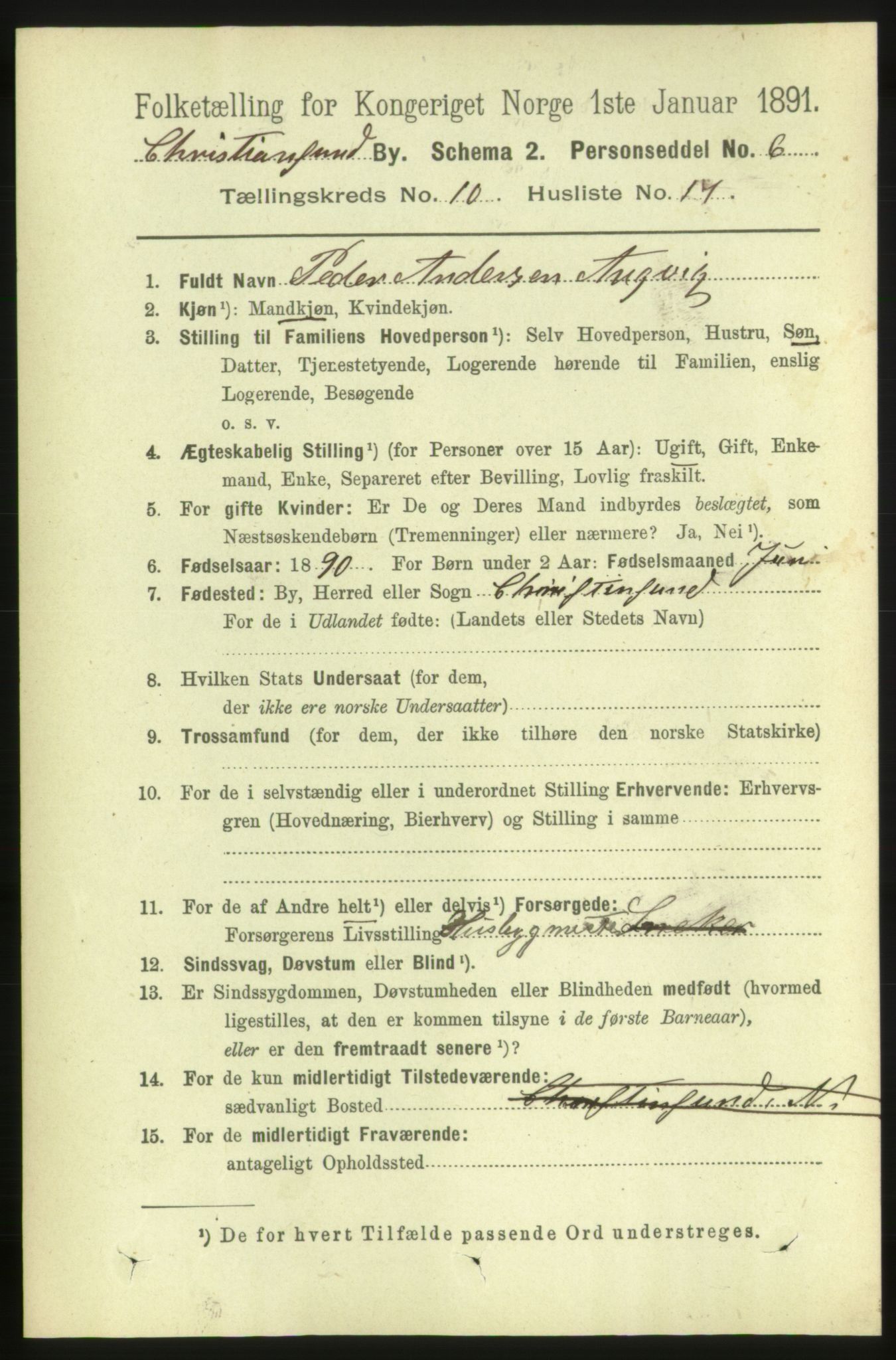 RA, 1891 census for 1503 Kristiansund, 1891, p. 8449