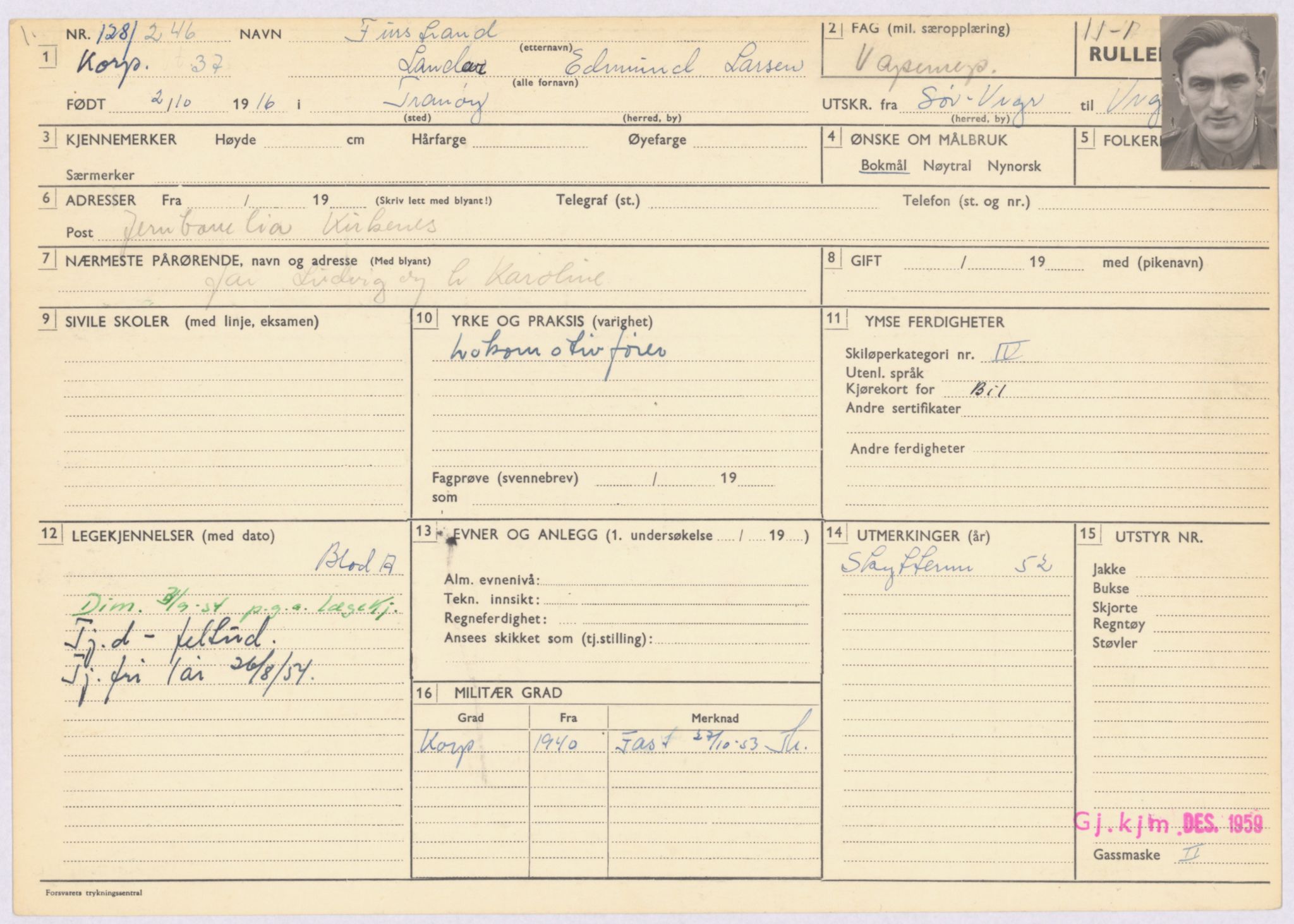 Forsvaret, Varanger bataljon, AV/RA-RAFA-2258/1/D/L0445: Rulleblad for menige født 1915-1916, 1915-1916, p. 346