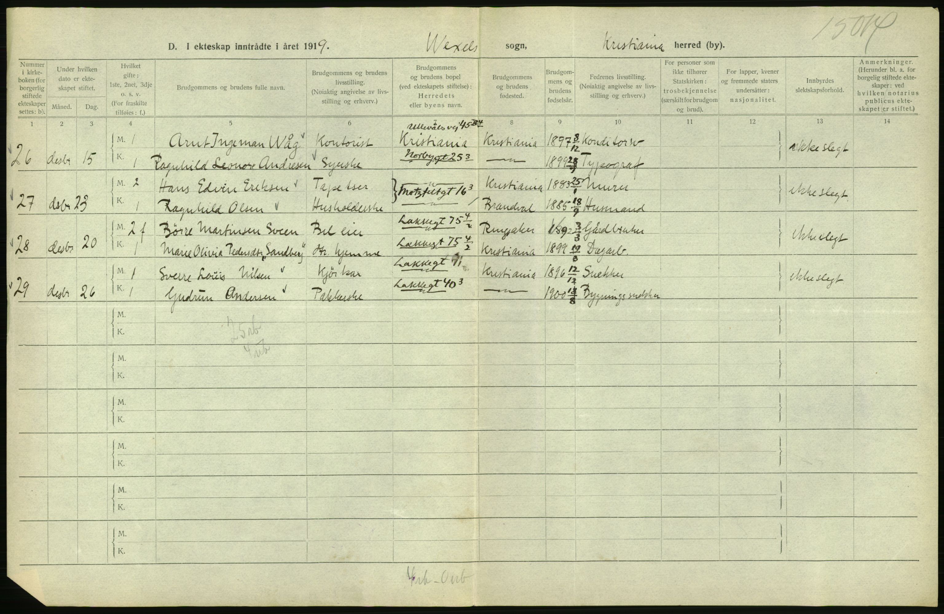 Statistisk sentralbyrå, Sosiodemografiske emner, Befolkning, AV/RA-S-2228/D/Df/Dfb/Dfbi/L0009: Kristiania: Gifte, 1919, p. 676