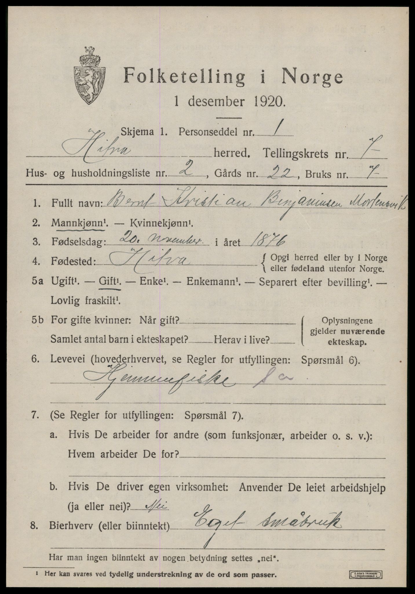 SAT, 1920 census for Hitra, 1920, p. 2101