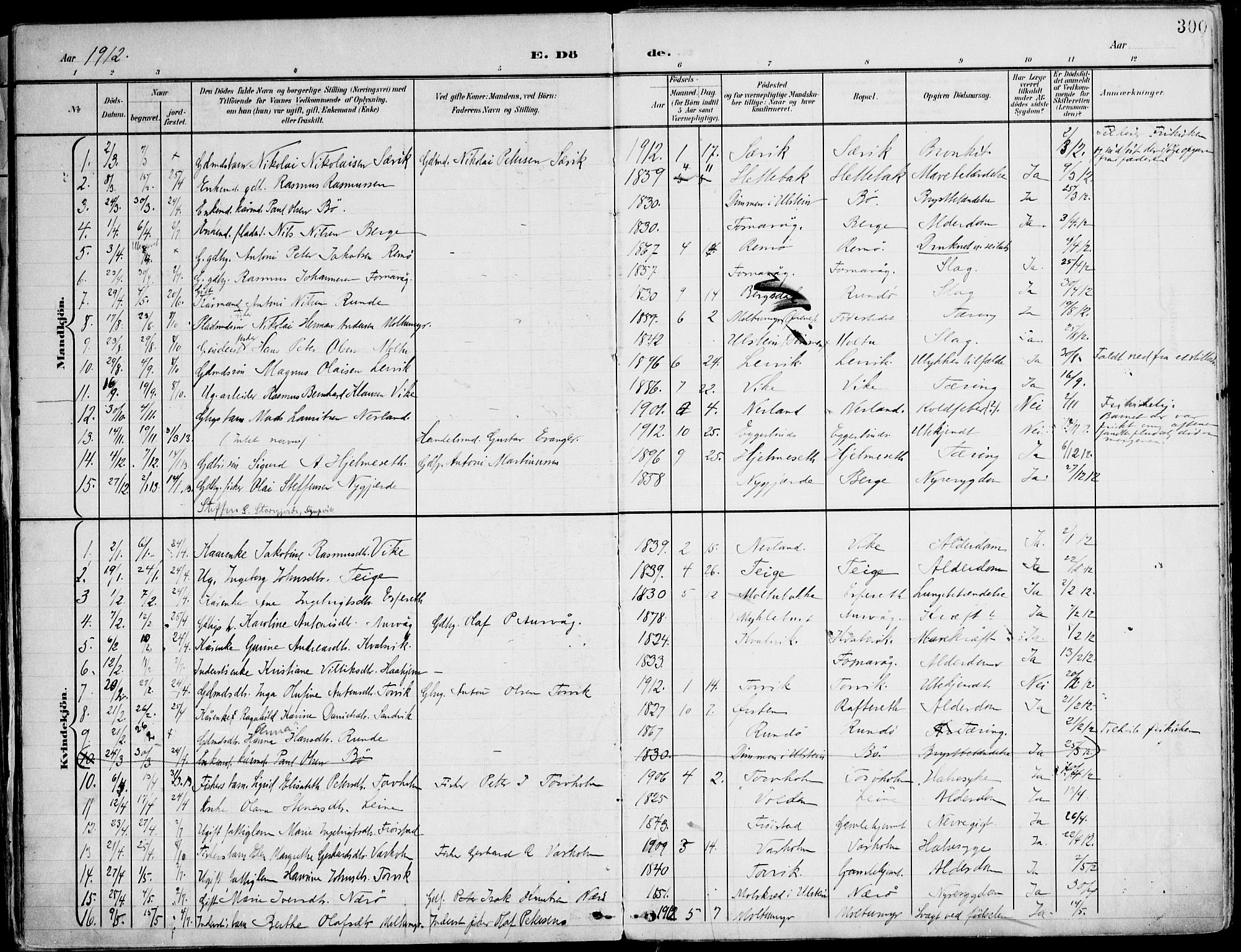 Ministerialprotokoller, klokkerbøker og fødselsregistre - Møre og Romsdal, SAT/A-1454/507/L0075: Parish register (official) no. 507A10, 1901-1920, p. 300