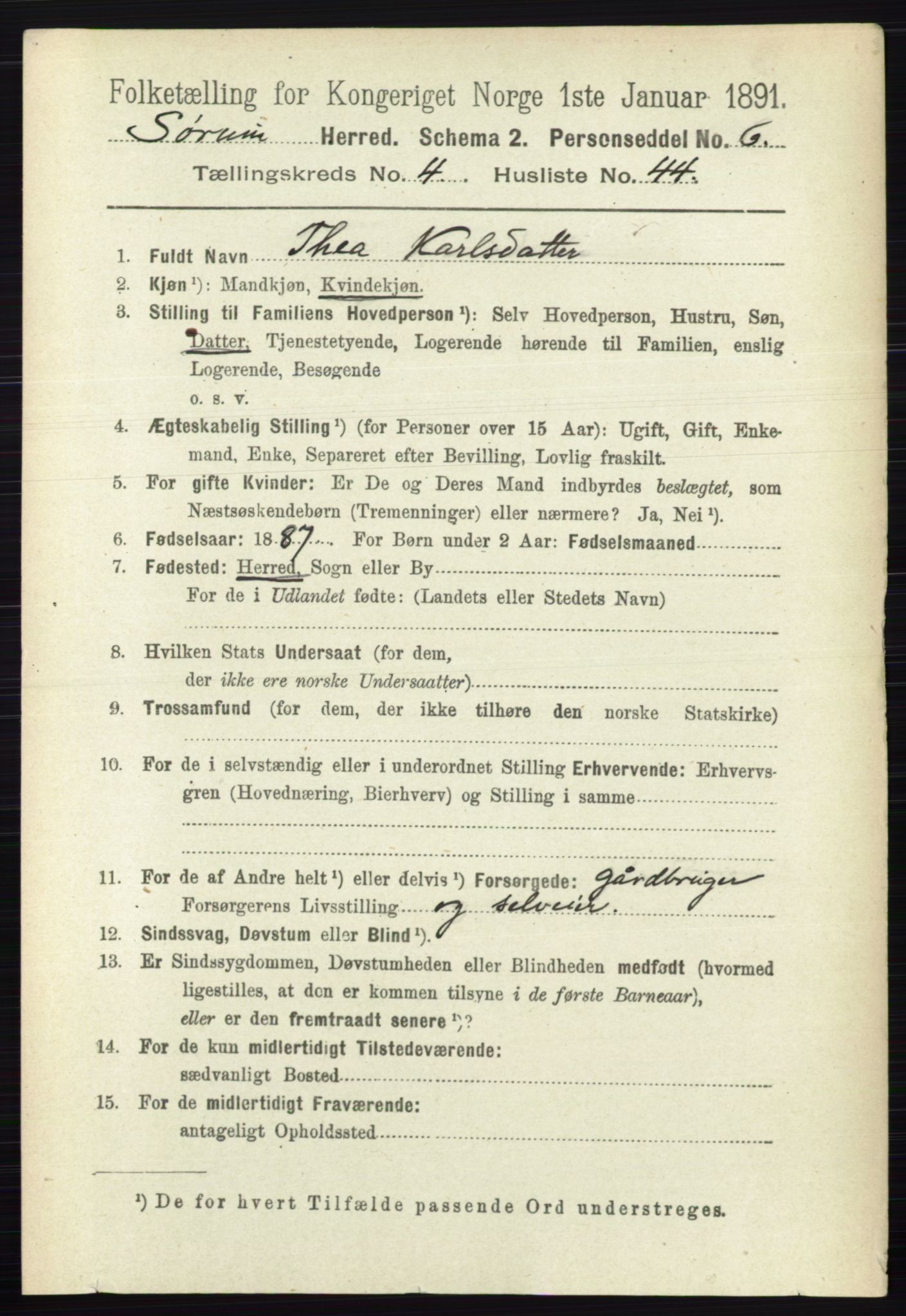 RA, 1891 census for 0226 Sørum, 1891, p. 2133