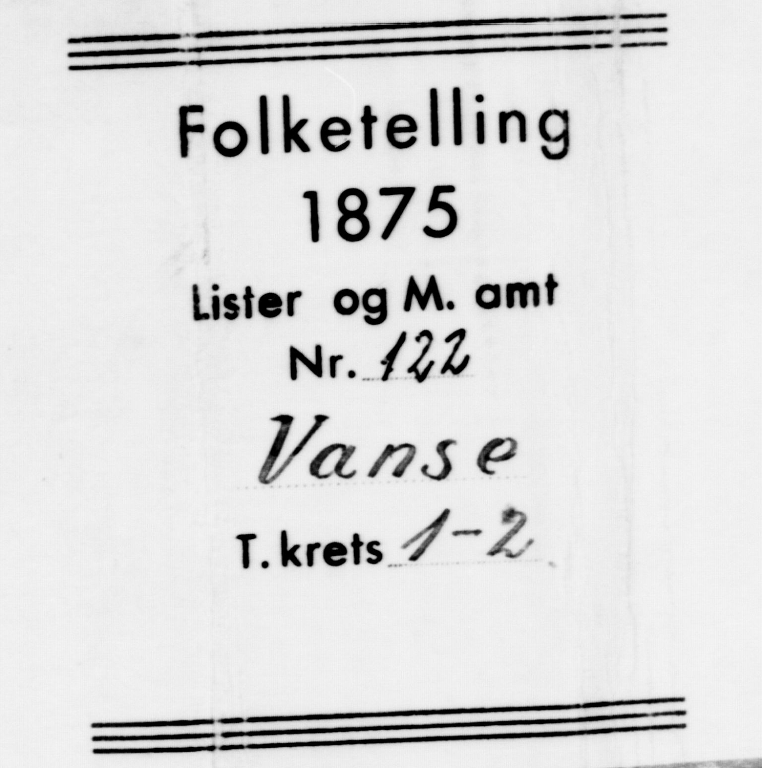 SAK, 1875 census for 1041L Vanse/Vanse og Farsund, 1875, p. 102