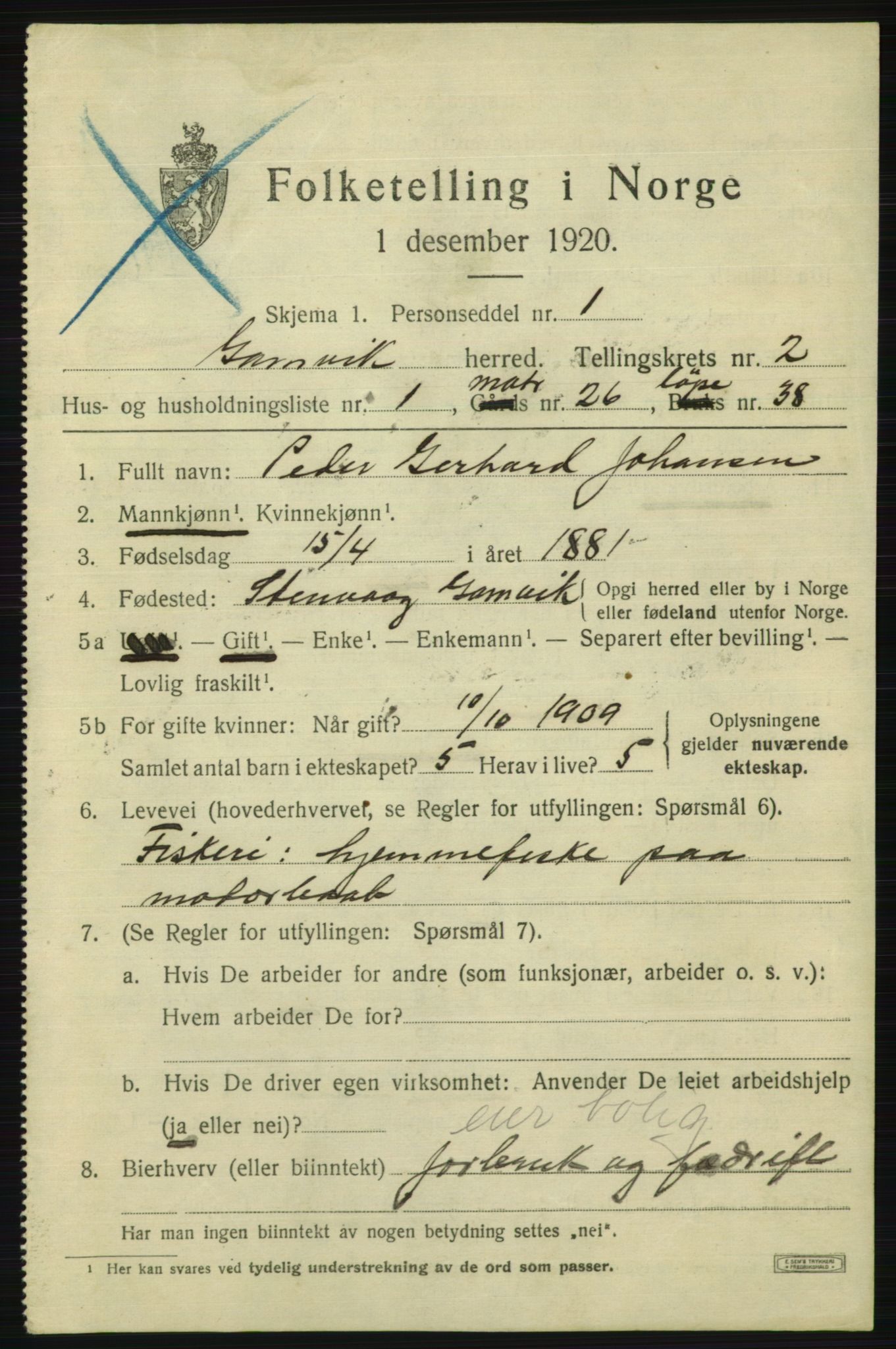 SATØ, 1920 census for Gamvik, 1920, p. 1520