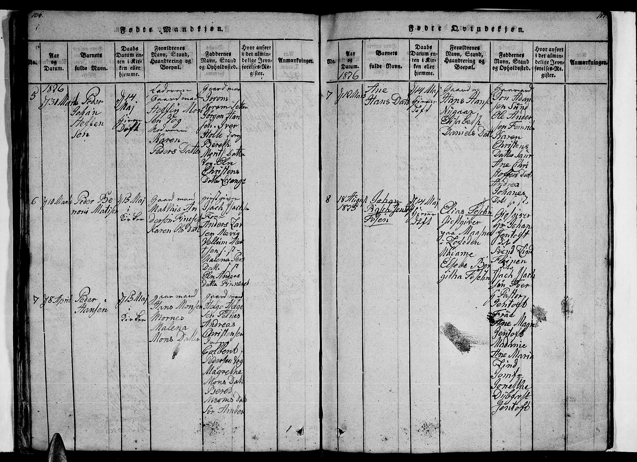 Ministerialprotokoller, klokkerbøker og fødselsregistre - Nordland, AV/SAT-A-1459/805/L0105: Parish register (copy) no. 805C01, 1820-1839, p. 106-107