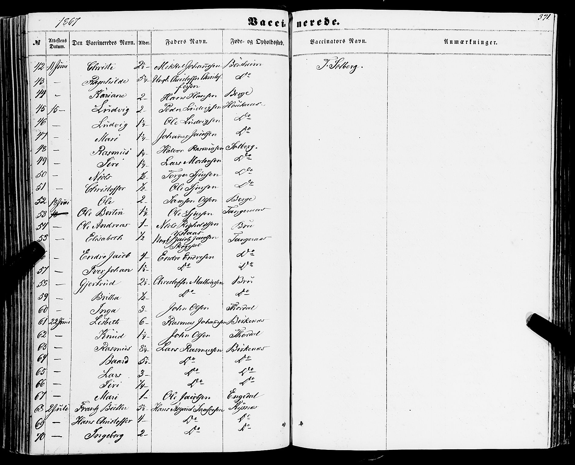 Strandebarm sokneprestembete, AV/SAB-A-78401/H/Haa: Parish register (official) no. A 8, 1858-1872, p. 371