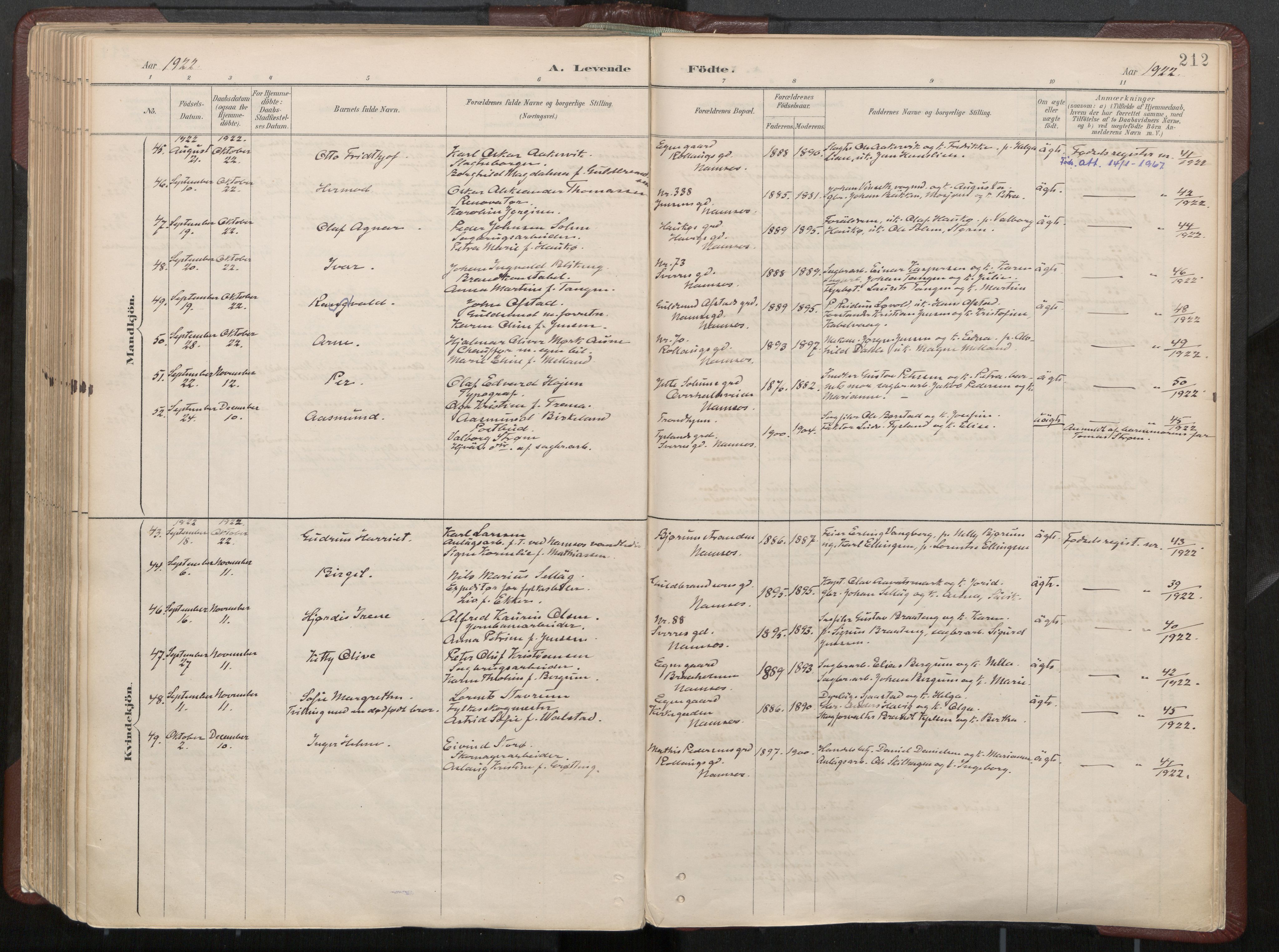 Ministerialprotokoller, klokkerbøker og fødselsregistre - Nord-Trøndelag, SAT/A-1458/768/L0574: Parish register (official) no. 768A08, 1887-1927, p. 212