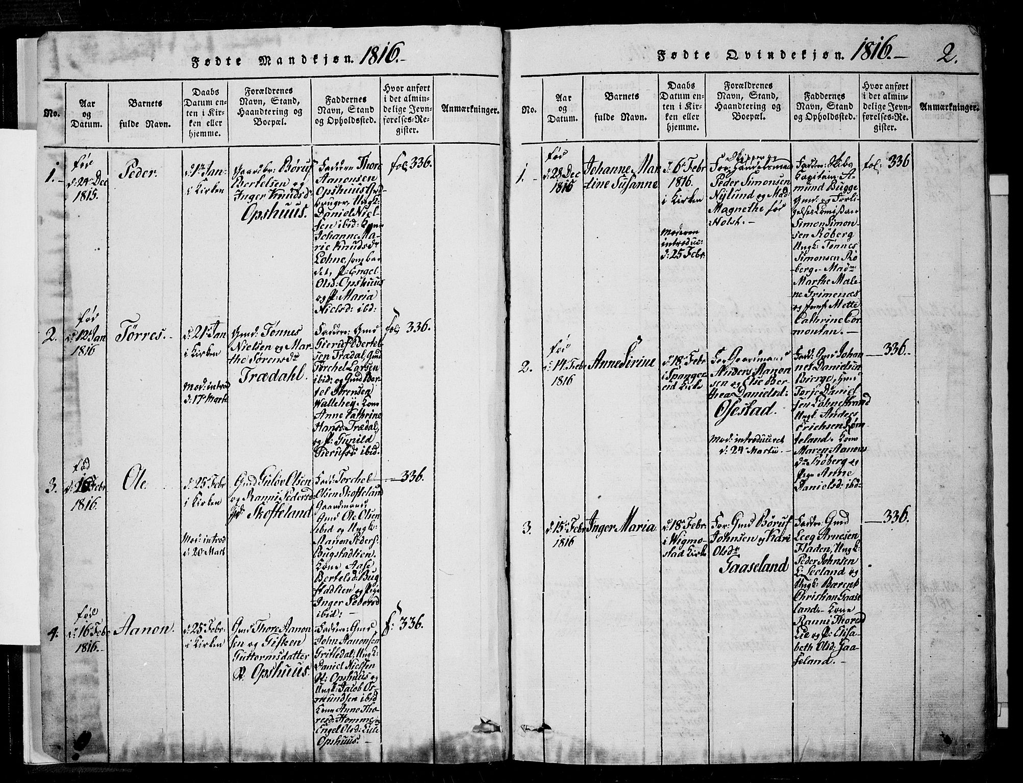 Sør-Audnedal sokneprestkontor, SAK/1111-0039/F/Fa/Fab/L0005: Parish register (official) no. A 5, 1816-1830, p. 2