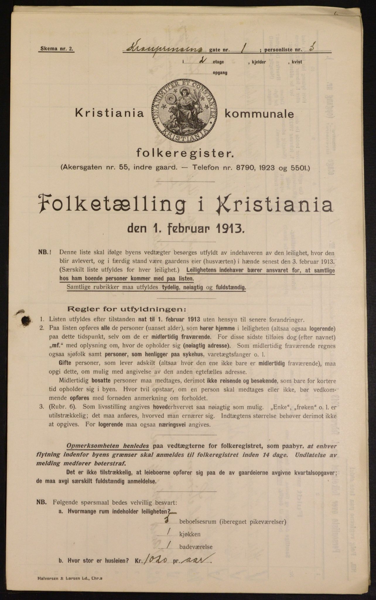 OBA, Municipal Census 1913 for Kristiania, 1913, p. 54186