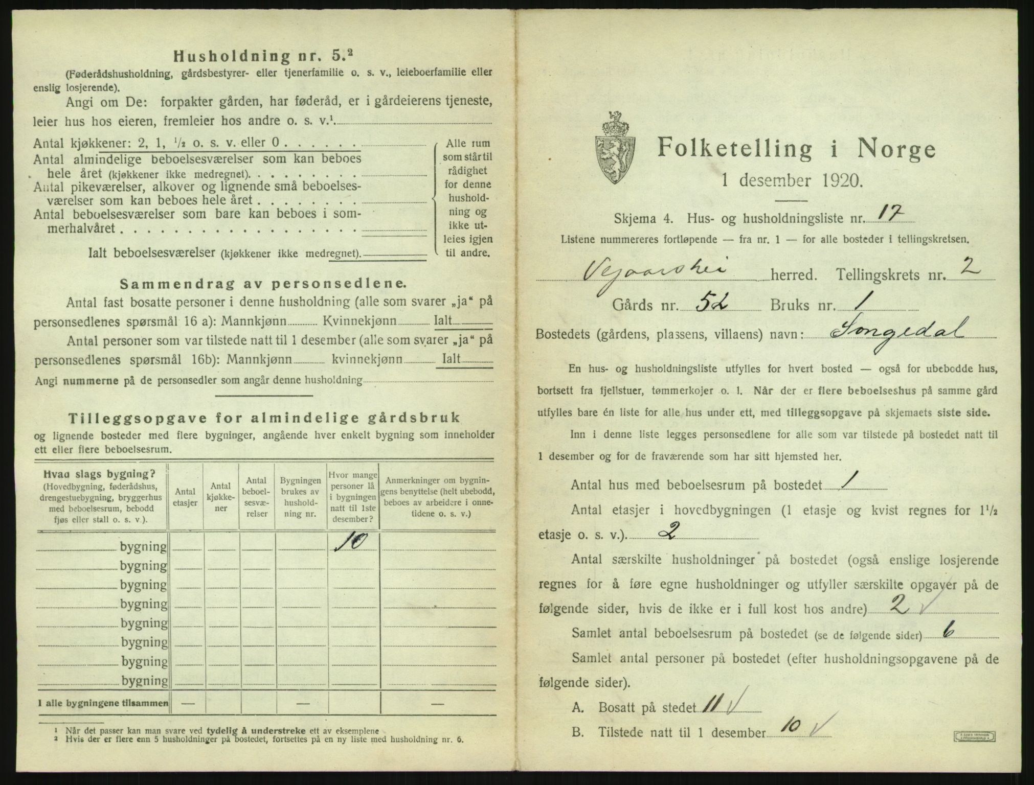 SAK, 1920 census for Vegårshei, 1920, p. 180