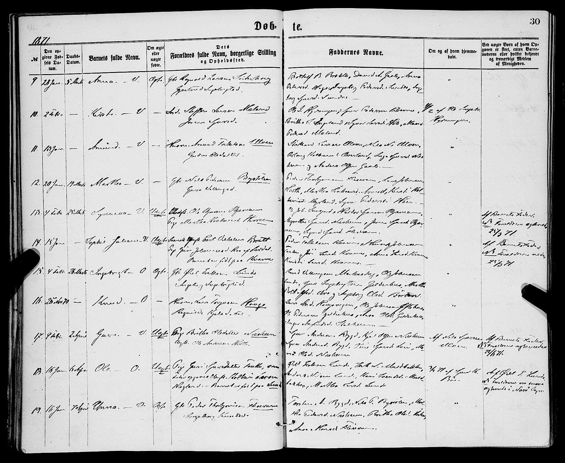 Vossestrand Sokneprestembete, SAB/A-79101/H/Haa: Parish register (official) no. A 1, 1866-1877, p. 30