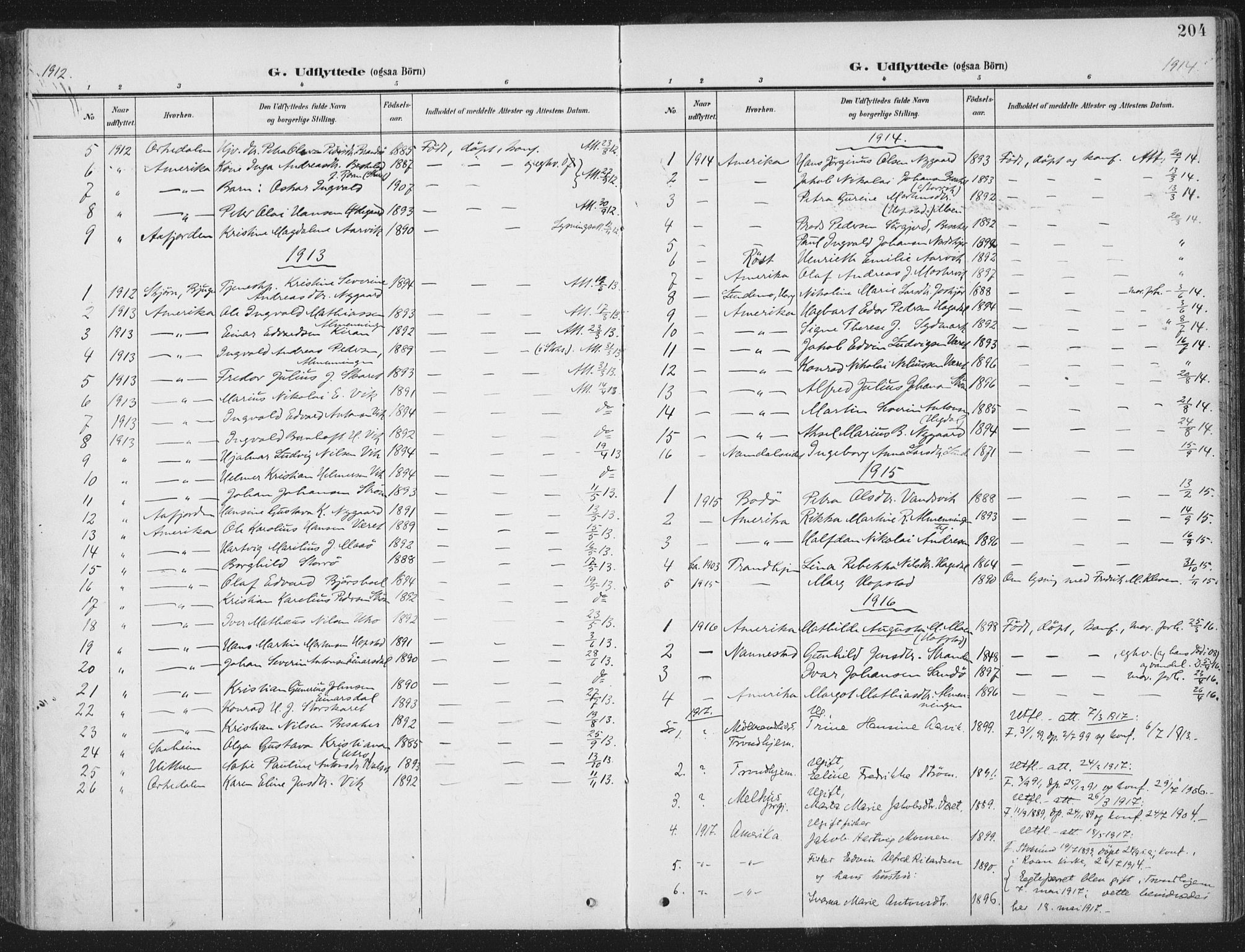 Ministerialprotokoller, klokkerbøker og fødselsregistre - Sør-Trøndelag, SAT/A-1456/657/L0709: Parish register (official) no. 657A10, 1905-1919, p. 204