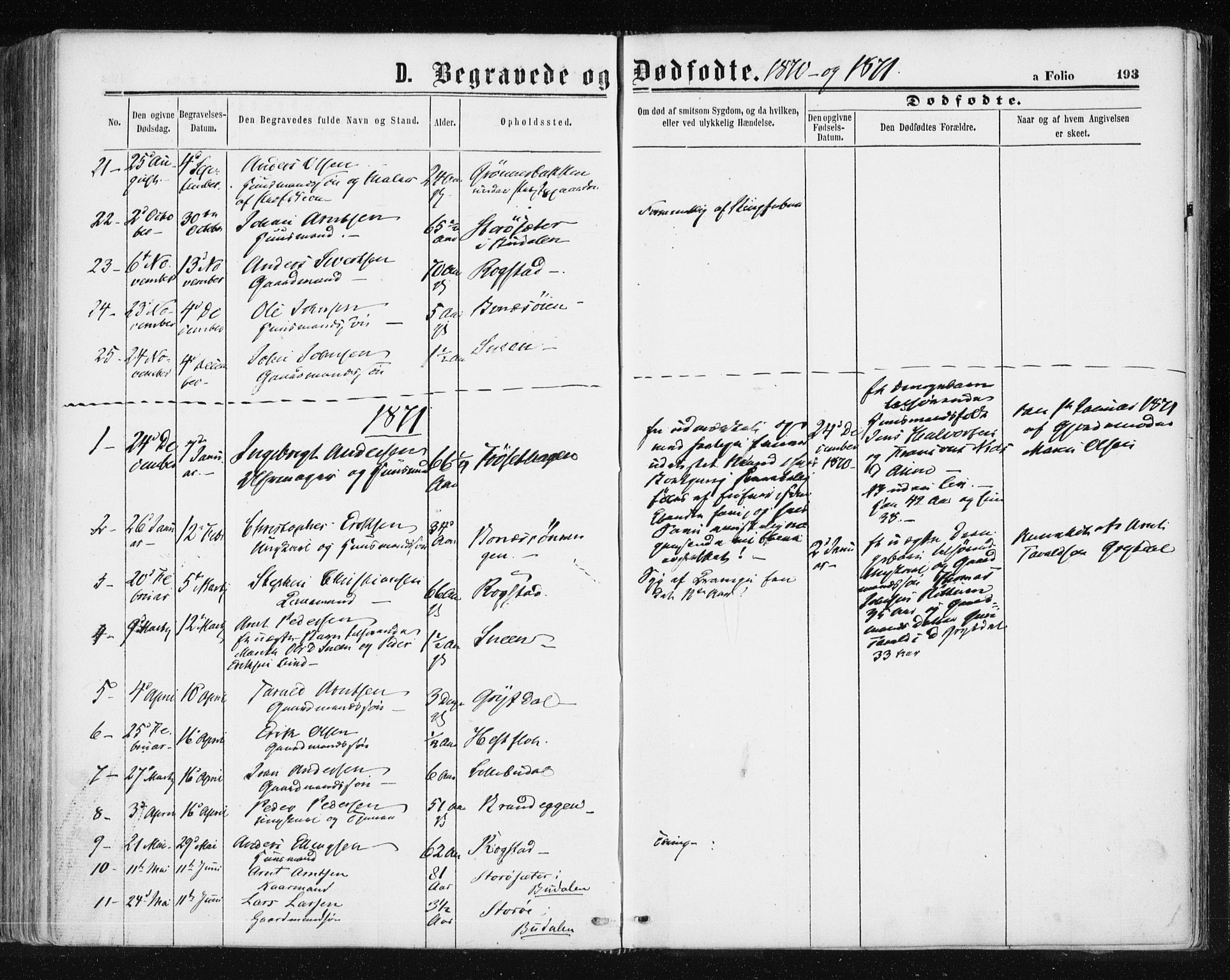 Ministerialprotokoller, klokkerbøker og fødselsregistre - Sør-Trøndelag, SAT/A-1456/687/L1001: Parish register (official) no. 687A07, 1863-1878, p. 193