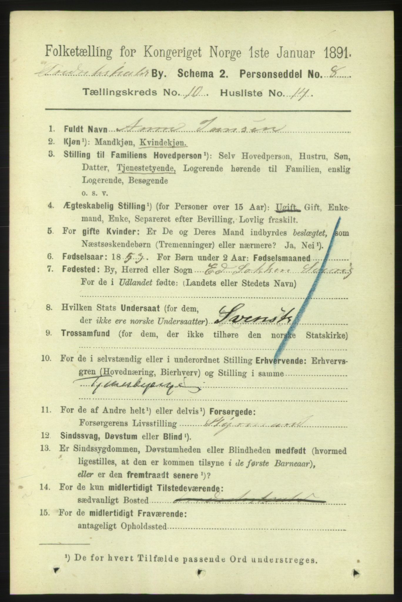 RA, 1891 census for 0101 Fredrikshald, 1891, p. 7188