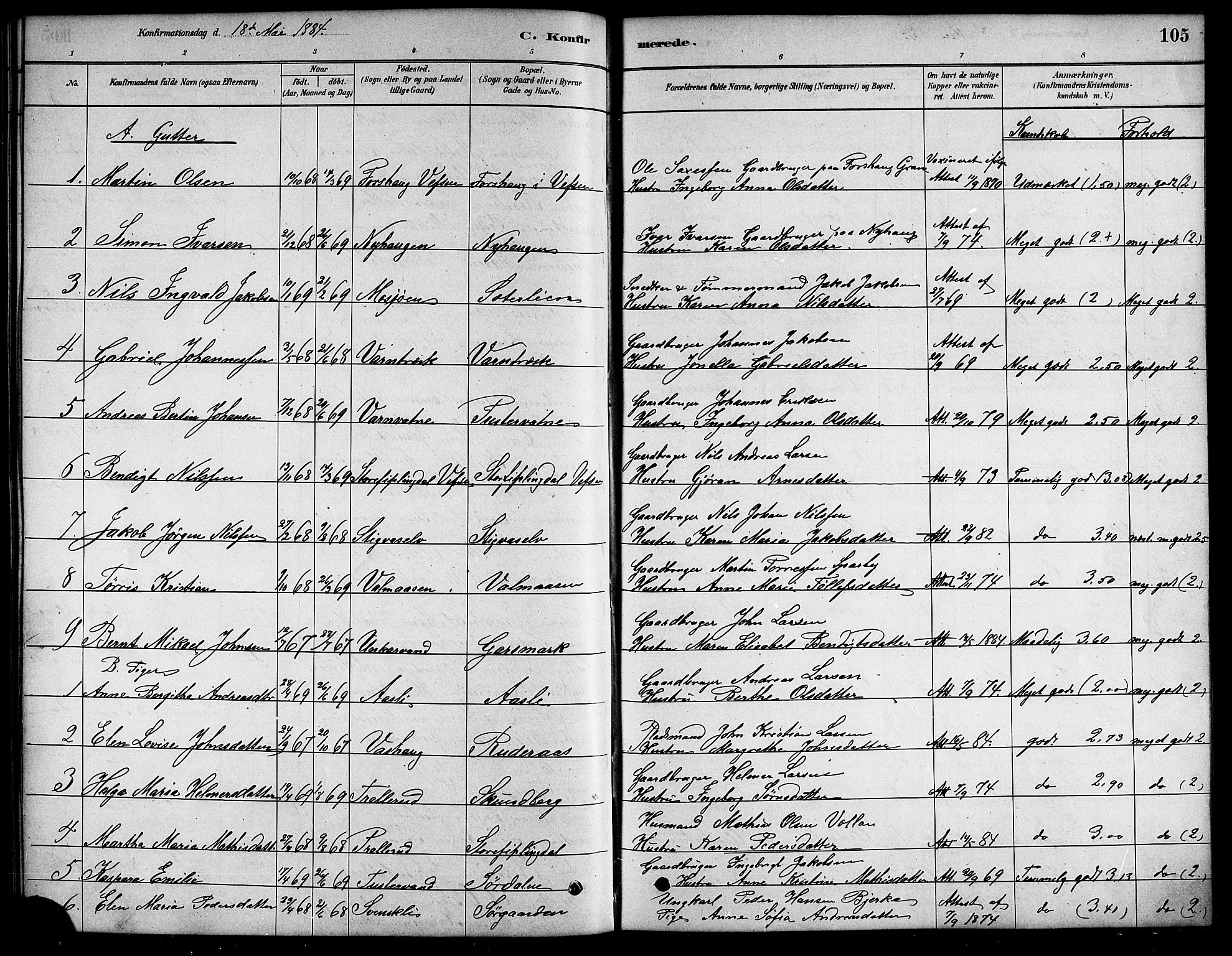 Ministerialprotokoller, klokkerbøker og fødselsregistre - Nordland, AV/SAT-A-1459/823/L0330: Parish register (copy) no. 823C02, 1879-1916, p. 105