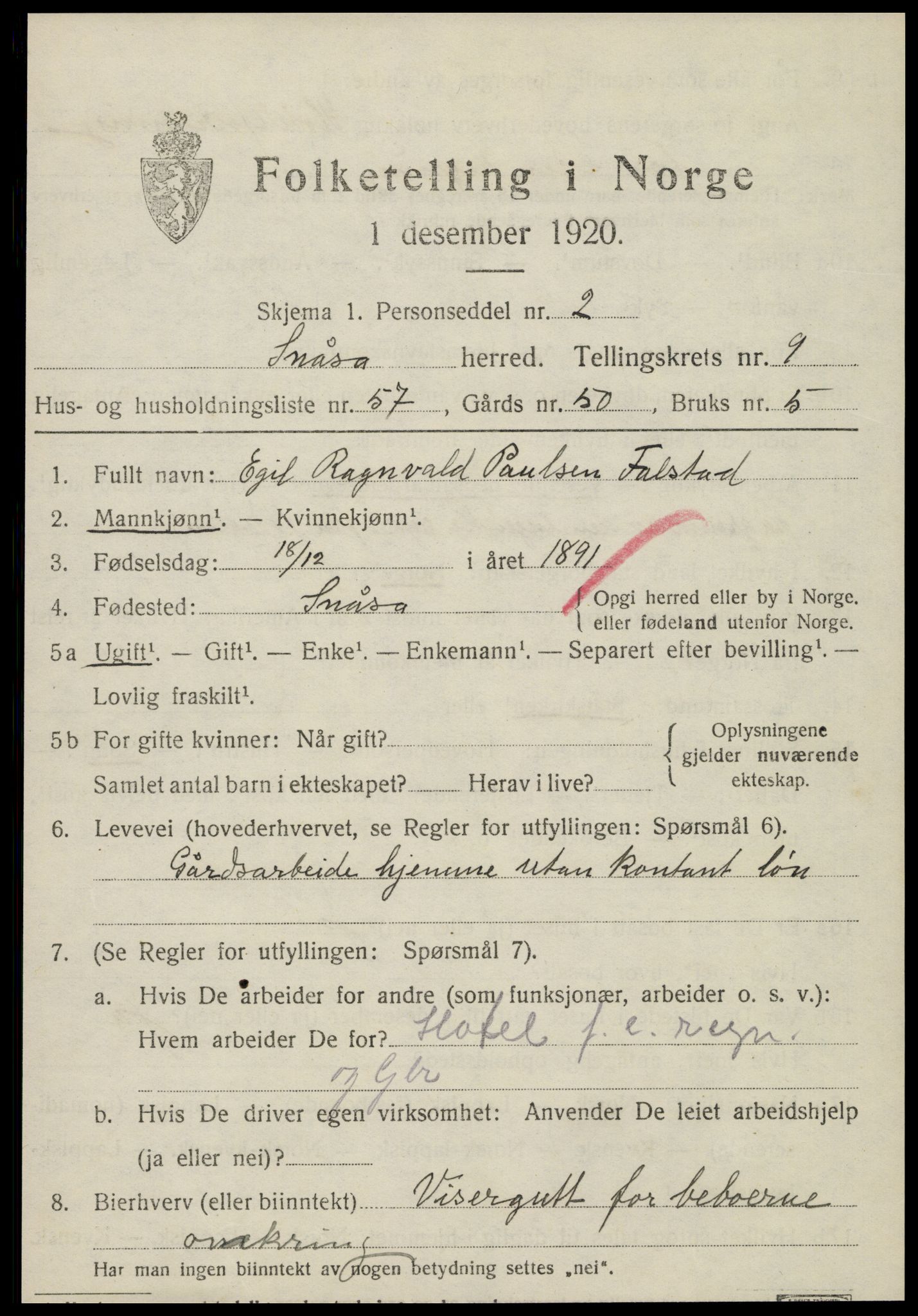 SAT, 1920 census for Snåsa, 1920, p. 4314