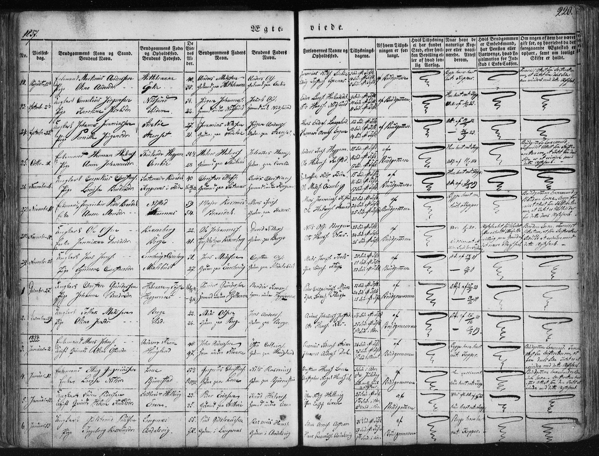 Fjaler sokneprestembete, SAB/A-79801/H/Haa/Haaa/L0006: Parish register (official) no. A 6, 1835-1884, p. 220