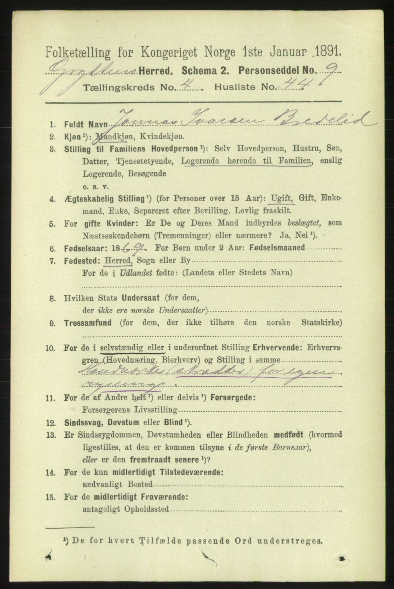 RA, 1891 census for 1539 Grytten, 1891, p. 1556