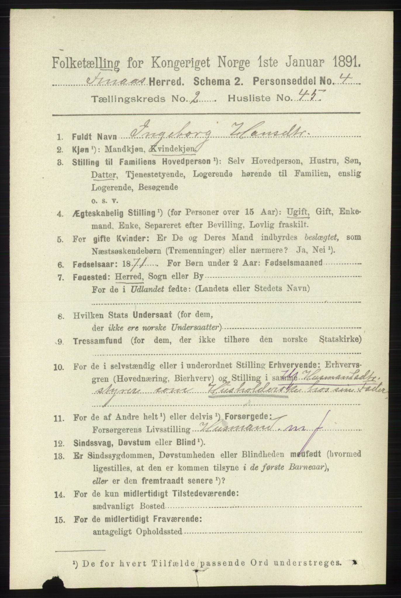 RA, 1891 census for 1218 Finnås, 1891, p. 1031