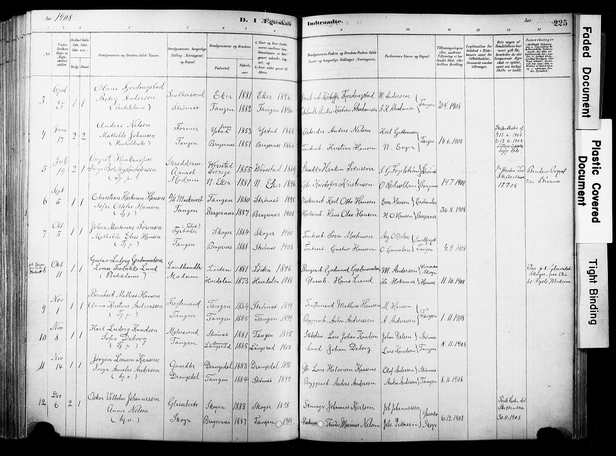 Strømsø kirkebøker, SAKO/A-246/F/Fb/L0006: Parish register (official) no. II 6, 1879-1910, p. 225