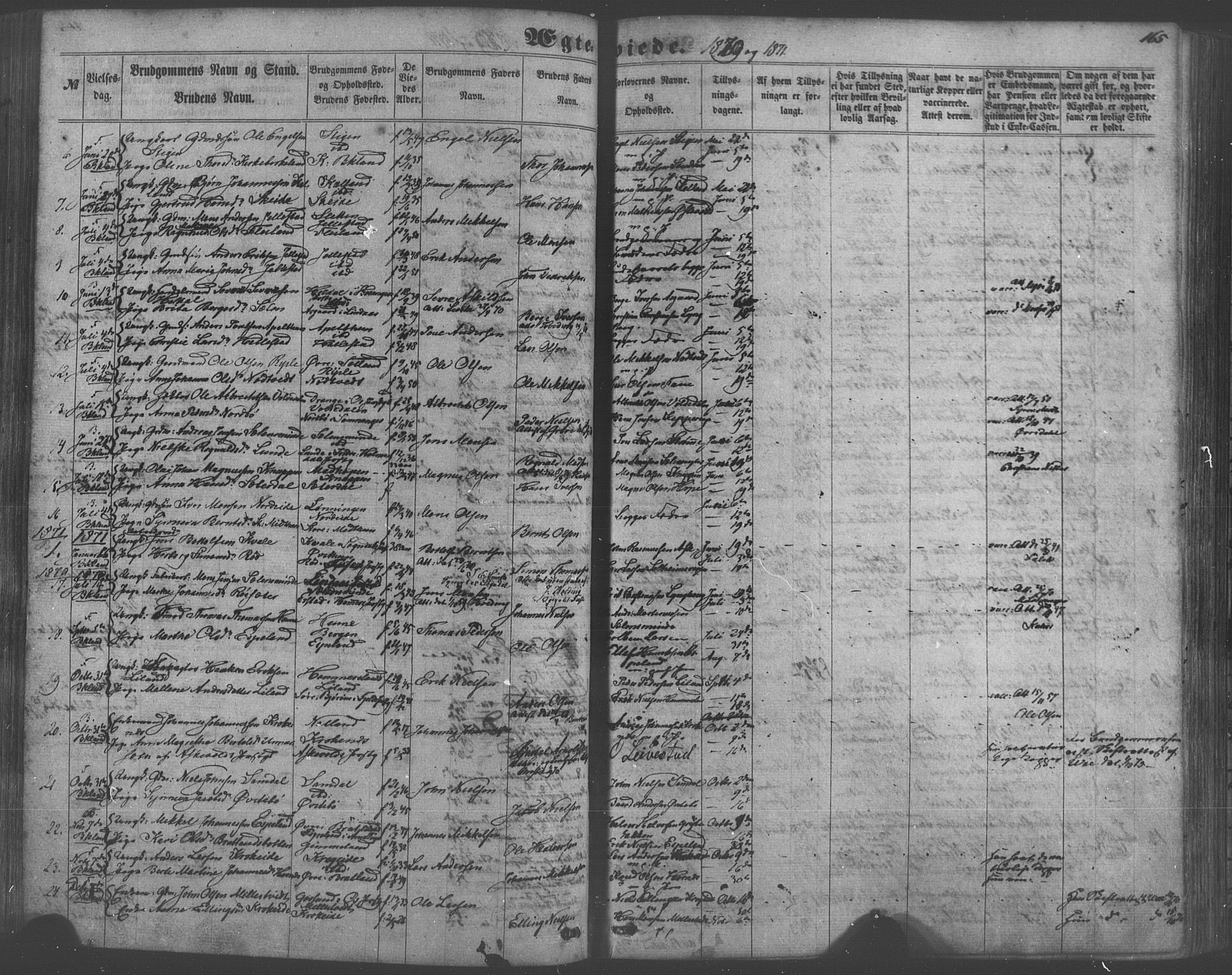 Fana Sokneprestembete, AV/SAB-A-75101/H/Haa/Haaa/L0012: Parish register (official) no. A 12, 1862-1878, p. 165