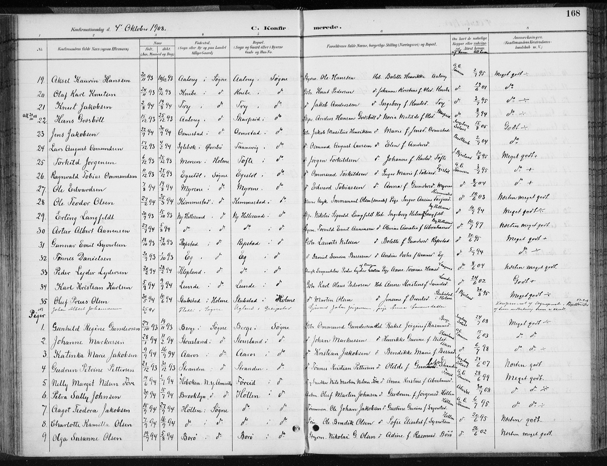 Søgne sokneprestkontor, SAK/1111-0037/F/Fa/Fab/L0013: Parish register (official) no. A 13, 1892-1911, p. 168