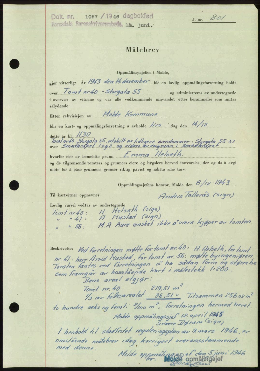 Romsdal sorenskriveri, AV/SAT-A-4149/1/2/2C: Mortgage book no. A20, 1946-1946, Diary no: : 1057/1946