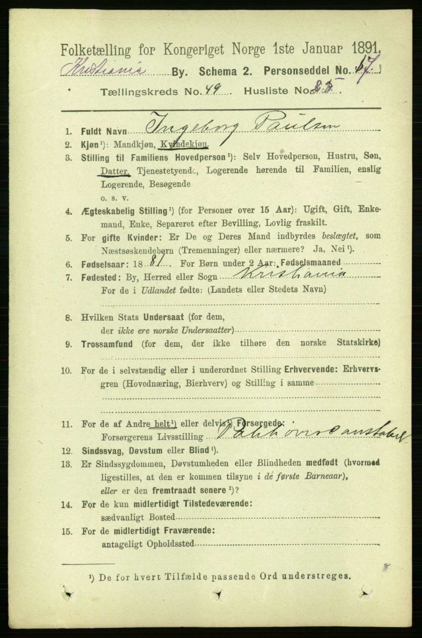 RA, 1891 census for 0301 Kristiania, 1891, p. 28847