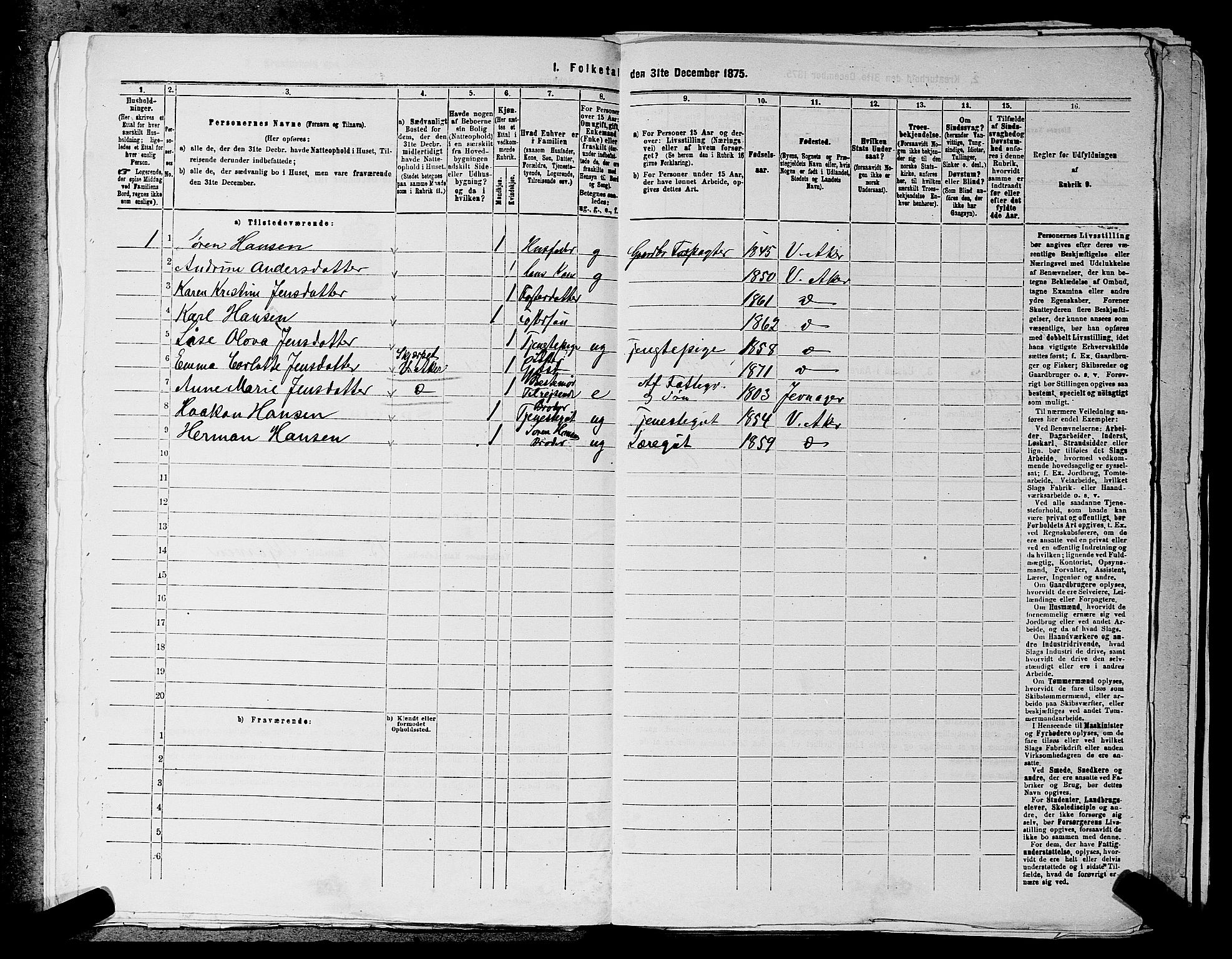 RA, 1875 census for 0218aP Vestre Aker, 1875, p. 1011