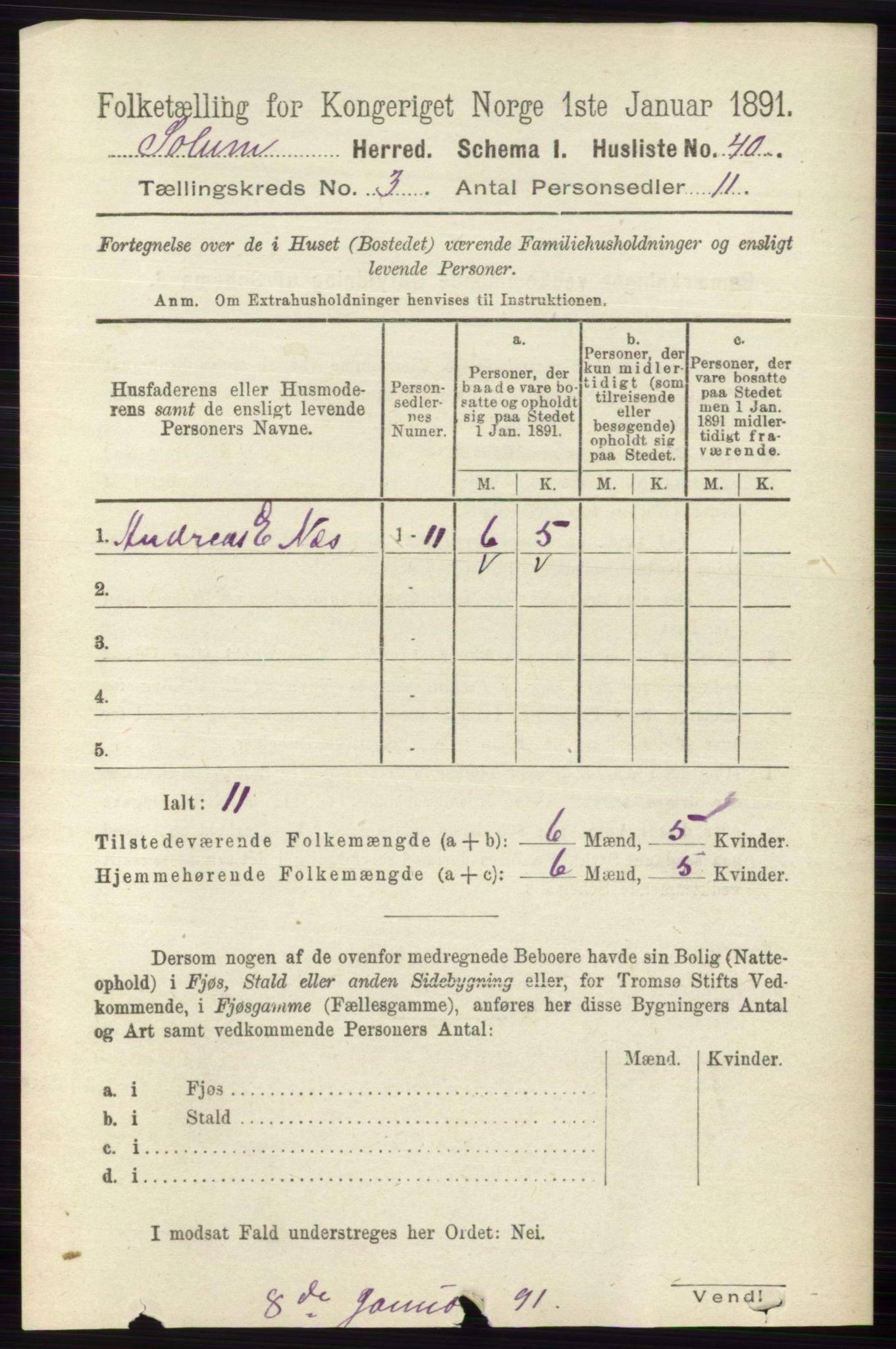 RA, 1891 census for 0818 Solum, 1891, p. 344