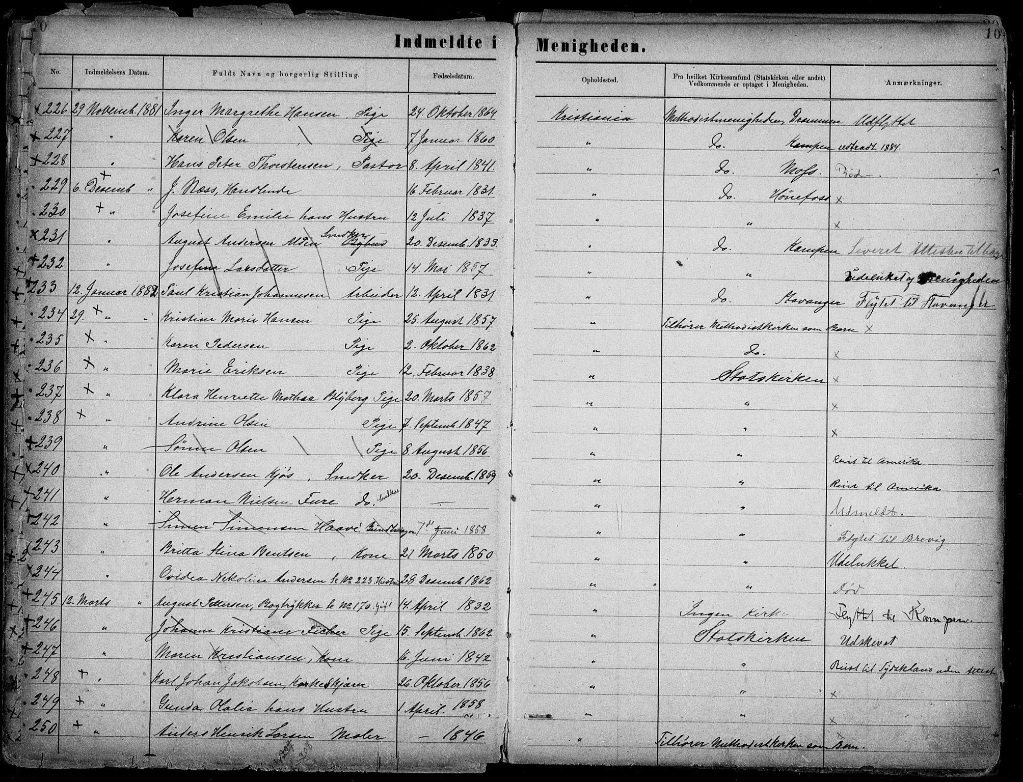Første Metodistkirke Oslo -  menighetsprotokoller, SAO/PAO-0067/F/L0002: Dissenter register no. 2, 1883-1892, p. 10