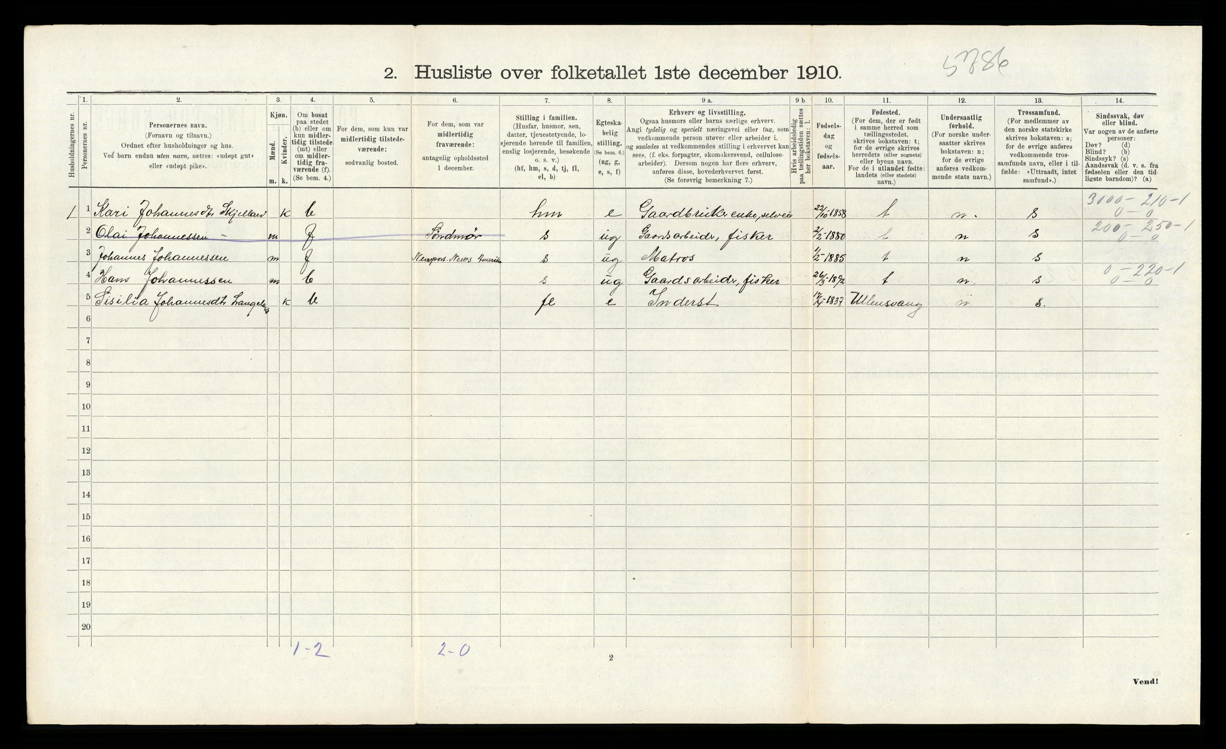 RA, 1910 census for Tysnes, 1910, p. 1553