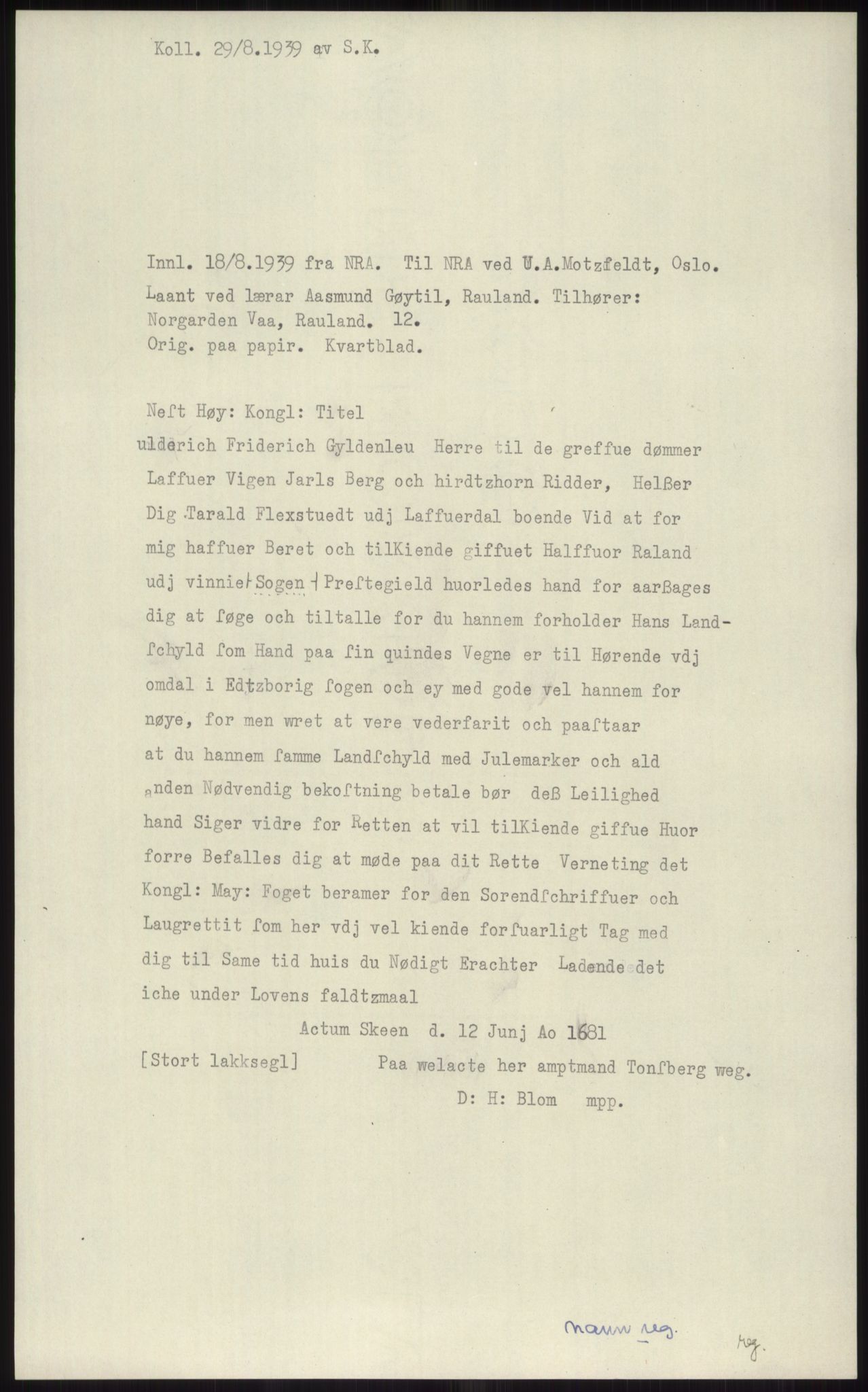 Samlinger til kildeutgivelse, Diplomavskriftsamlingen, RA/EA-4053/H/Ha, p. 3879