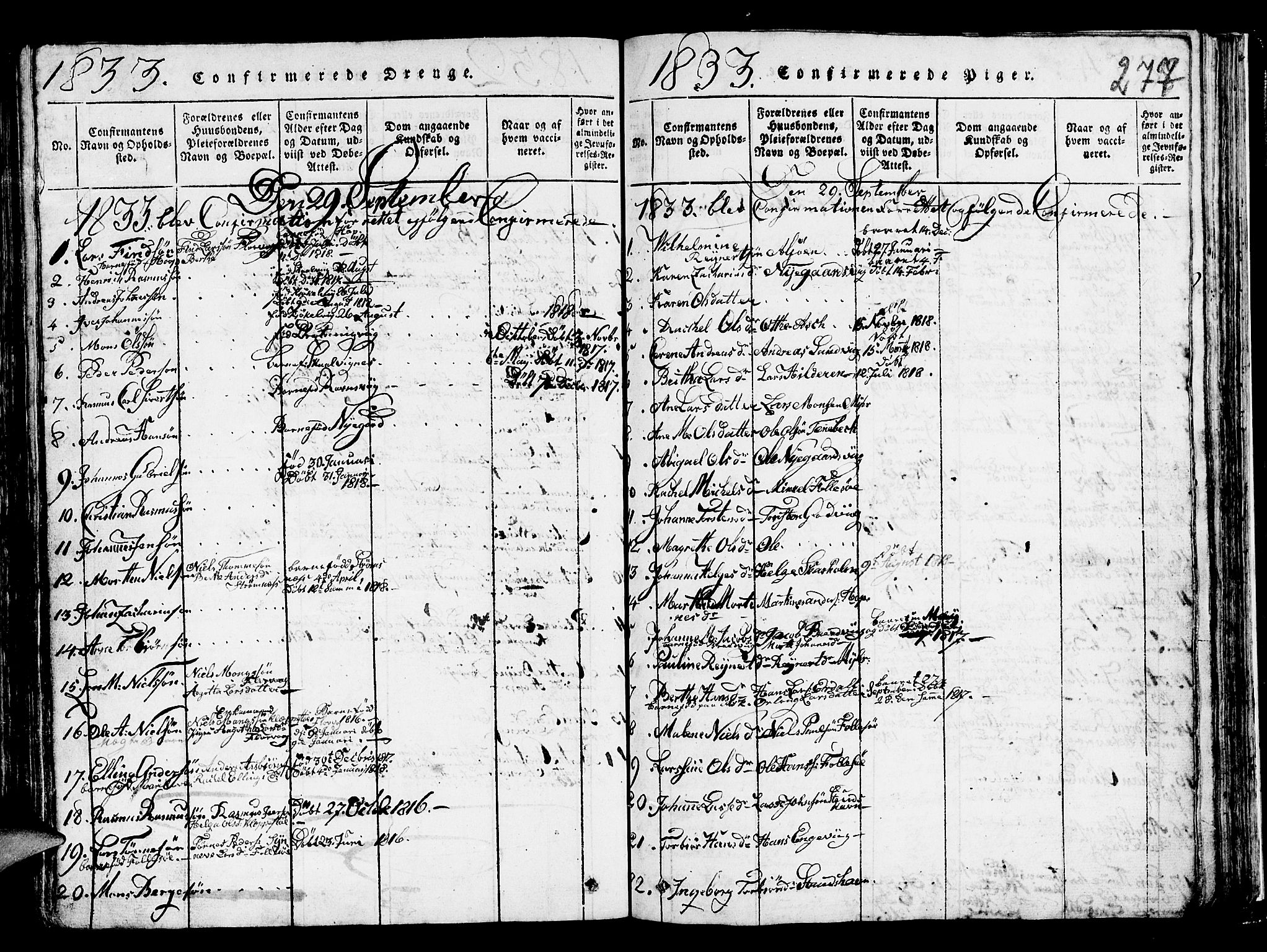 Askøy Sokneprestembete, SAB/A-74101/H/Ha/Hab/Haba/L0002: Parish register (copy) no. A 2, 1815-1846, p. 277