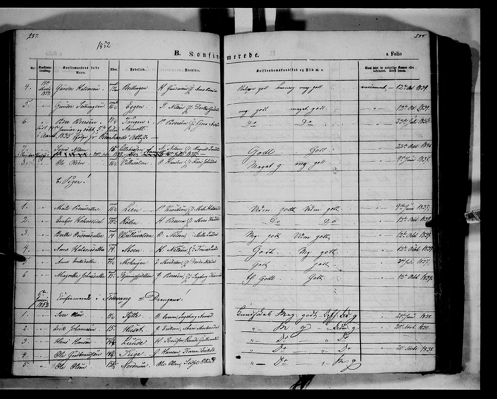 Ringebu prestekontor, AV/SAH-PREST-082/H/Ha/Haa/L0006: Parish register (official) no. 6, 1848-1859, p. 287-288