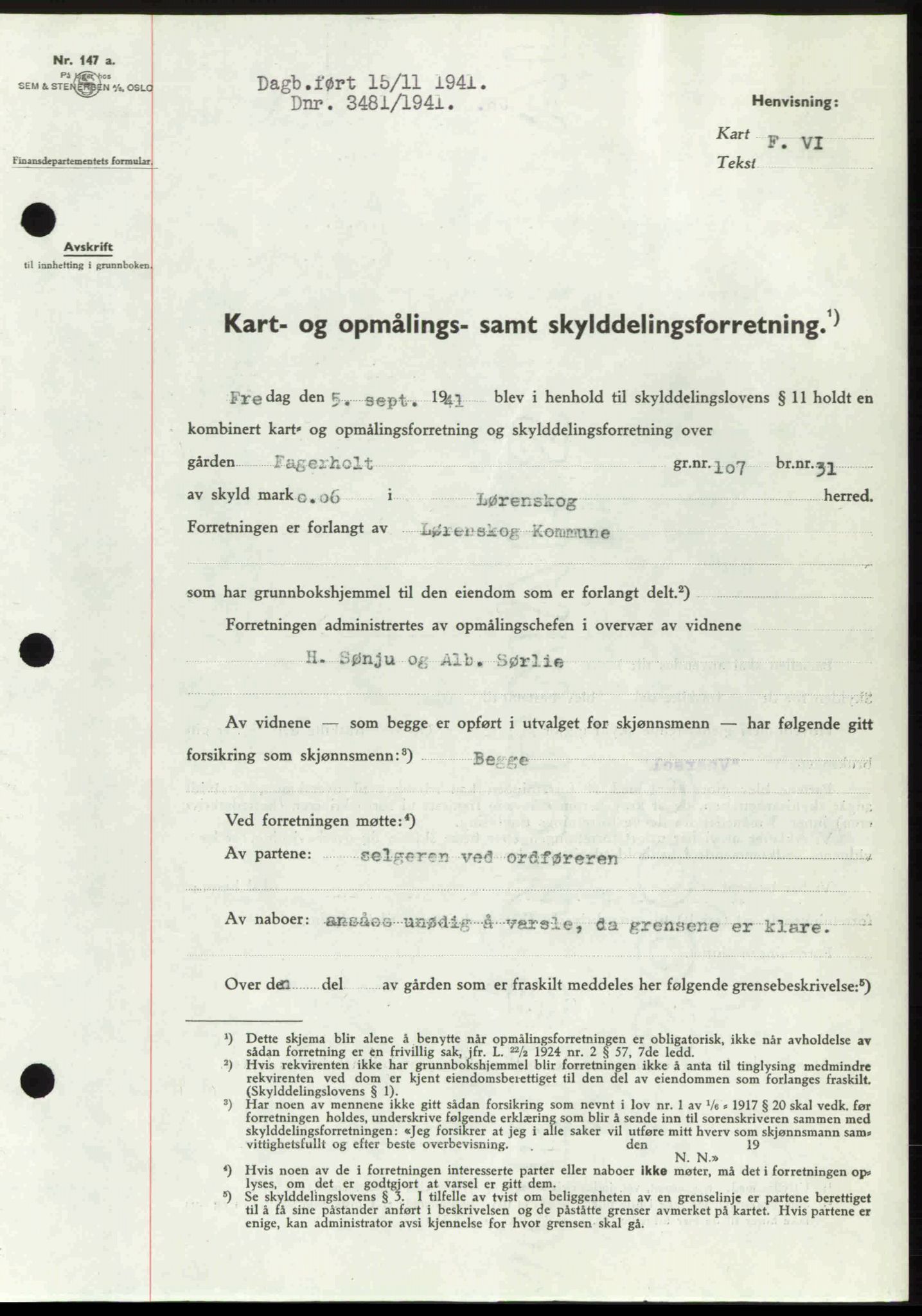 Nedre Romerike sorenskriveri, AV/SAO-A-10469/G/Gb/Gbd/L0007: Mortgage book no. 7, 1941-1942, Diary no: : 3481/1941