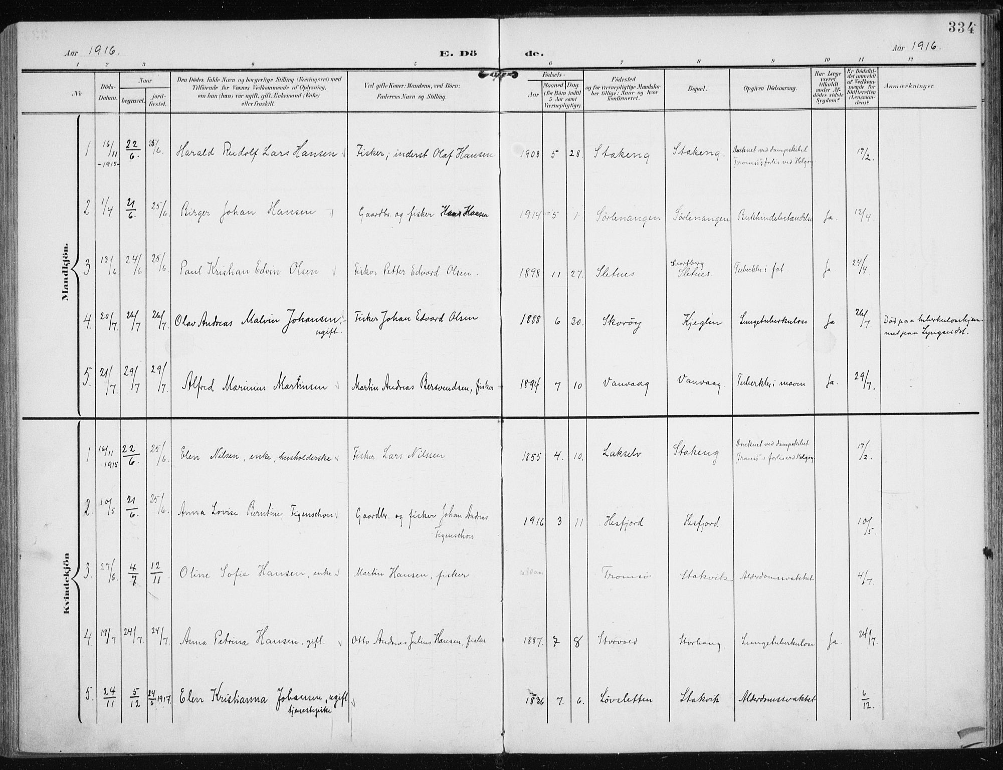 Karlsøy sokneprestembete, SATØ/S-1299/H/Ha/Haa/L0014kirke: Parish register (official) no. 14, 1903-1917, p. 334