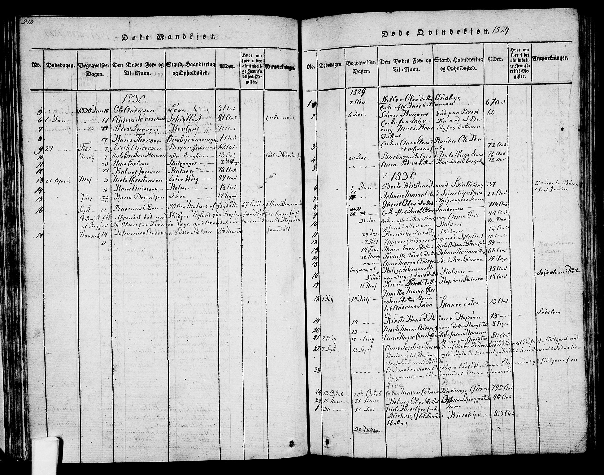 Tjølling kirkebøker, SAKO/A-60/F/Fa/L0005: Parish register (official) no. 5, 1814-1836, p. 210-211