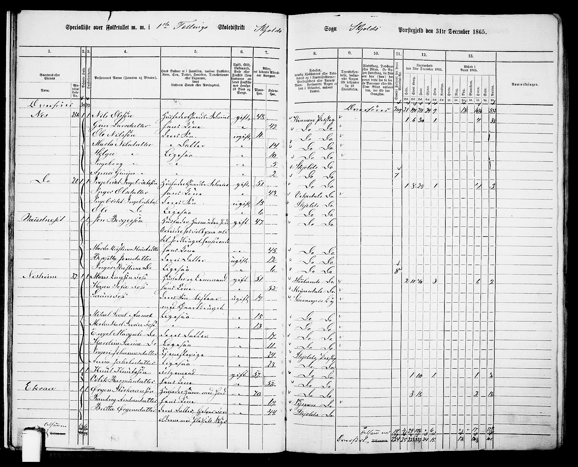 RA, 1865 census for Skjold, 1865, p. 19