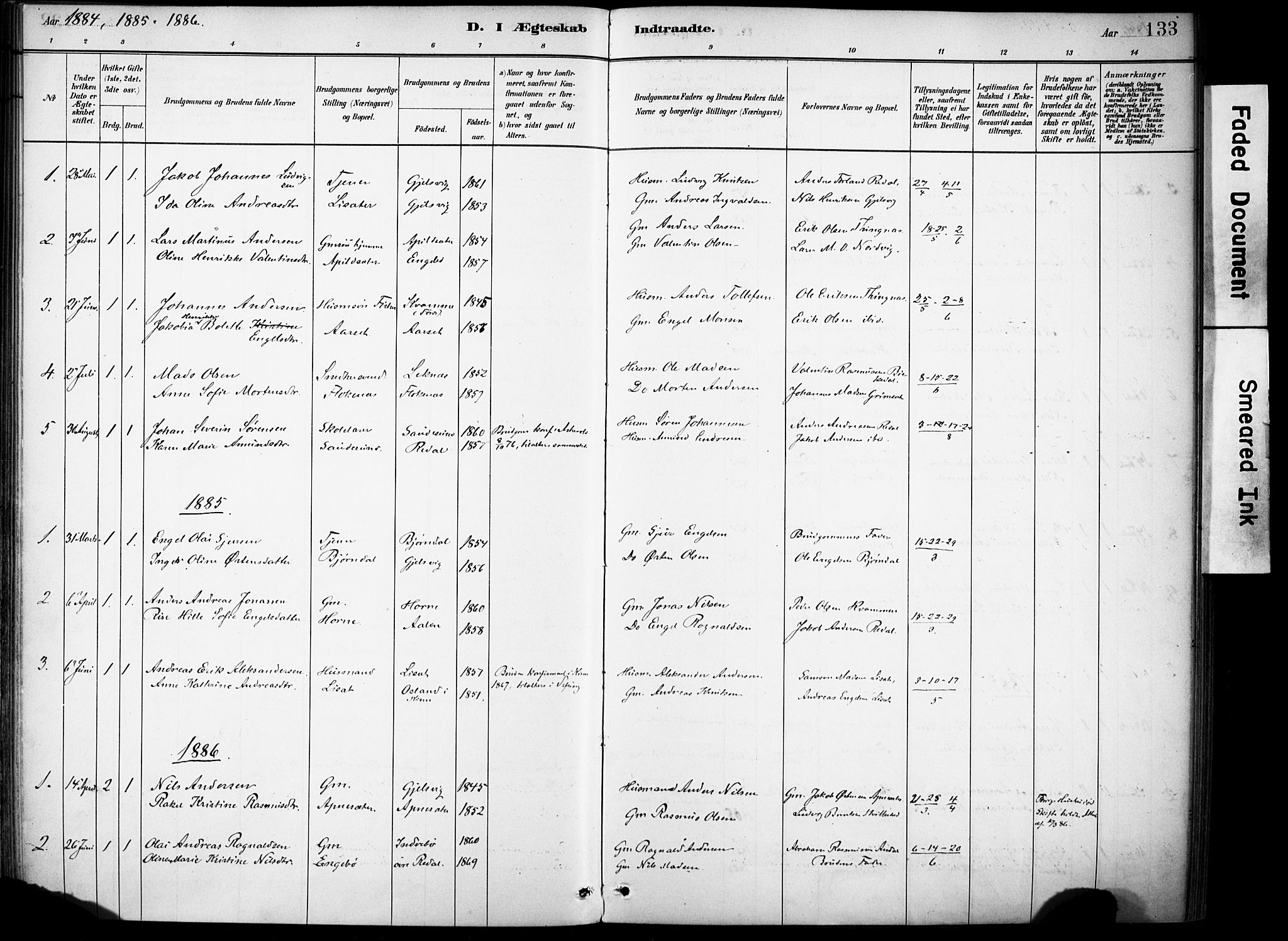 Førde sokneprestembete, SAB/A-79901/H/Haa/Haae/L0001: Parish register (official) no. E 1, 1881-1911, p. 133