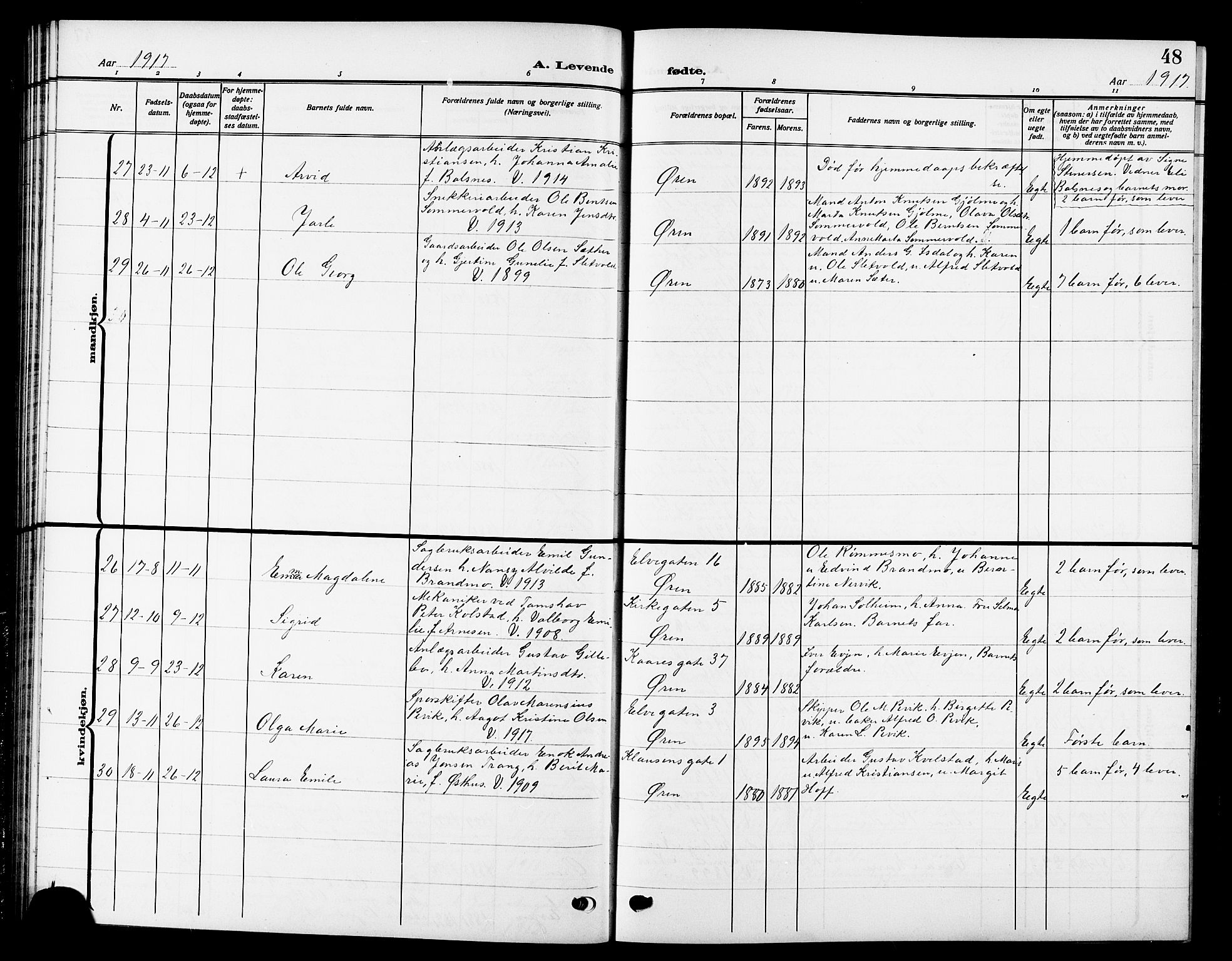 Ministerialprotokoller, klokkerbøker og fødselsregistre - Sør-Trøndelag, SAT/A-1456/669/L0831: Parish register (copy) no. 669C01, 1909-1924, p. 48