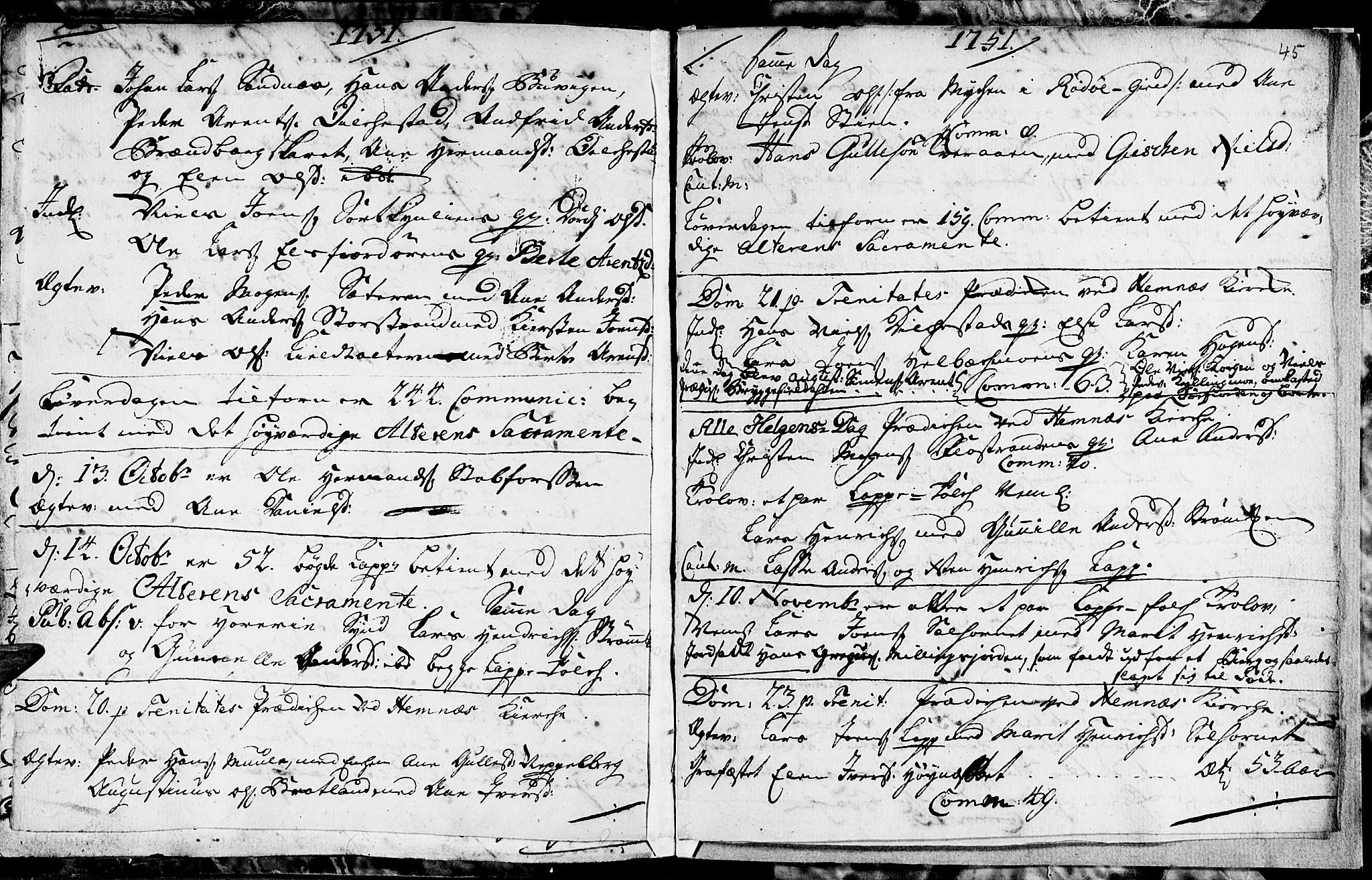 Ministerialprotokoller, klokkerbøker og fødselsregistre - Nordland, SAT/A-1459/825/L0347: Parish register (official) no. 825A03, 1748-1751, p. 45