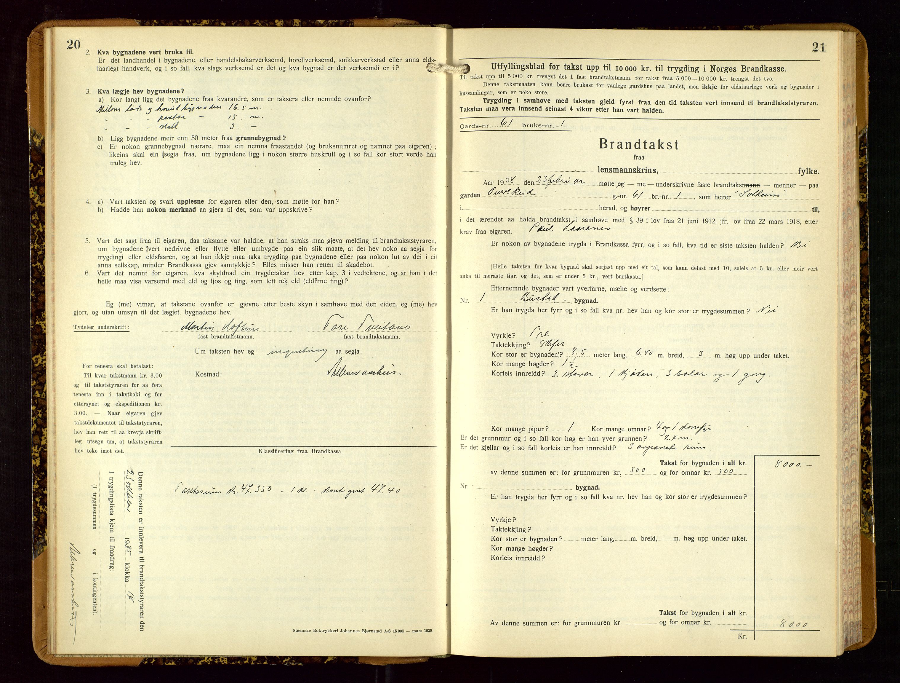 Suldal lensmannskontor, SAST/A-100419/Gob/L0003: Branntakstprotokoll, 1924-1955, p. 20-21