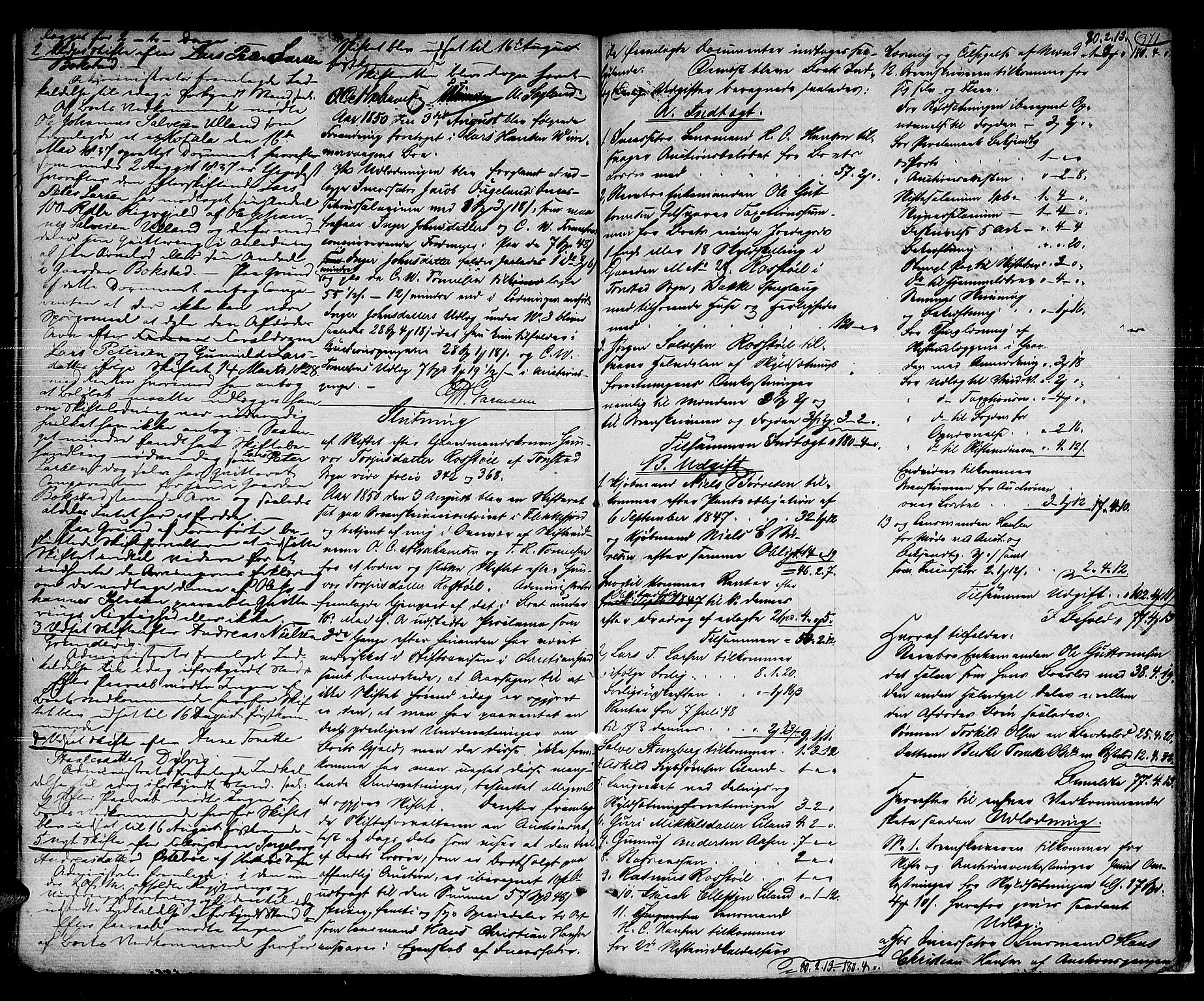 Flekkefjord sorenskriveri, SAK/1221-0001/H/Hc/L0012: Skifteprotokoll nr. 6, med gårdsnavn- og personnavnregister, 1841-1850, p. 370b-371a