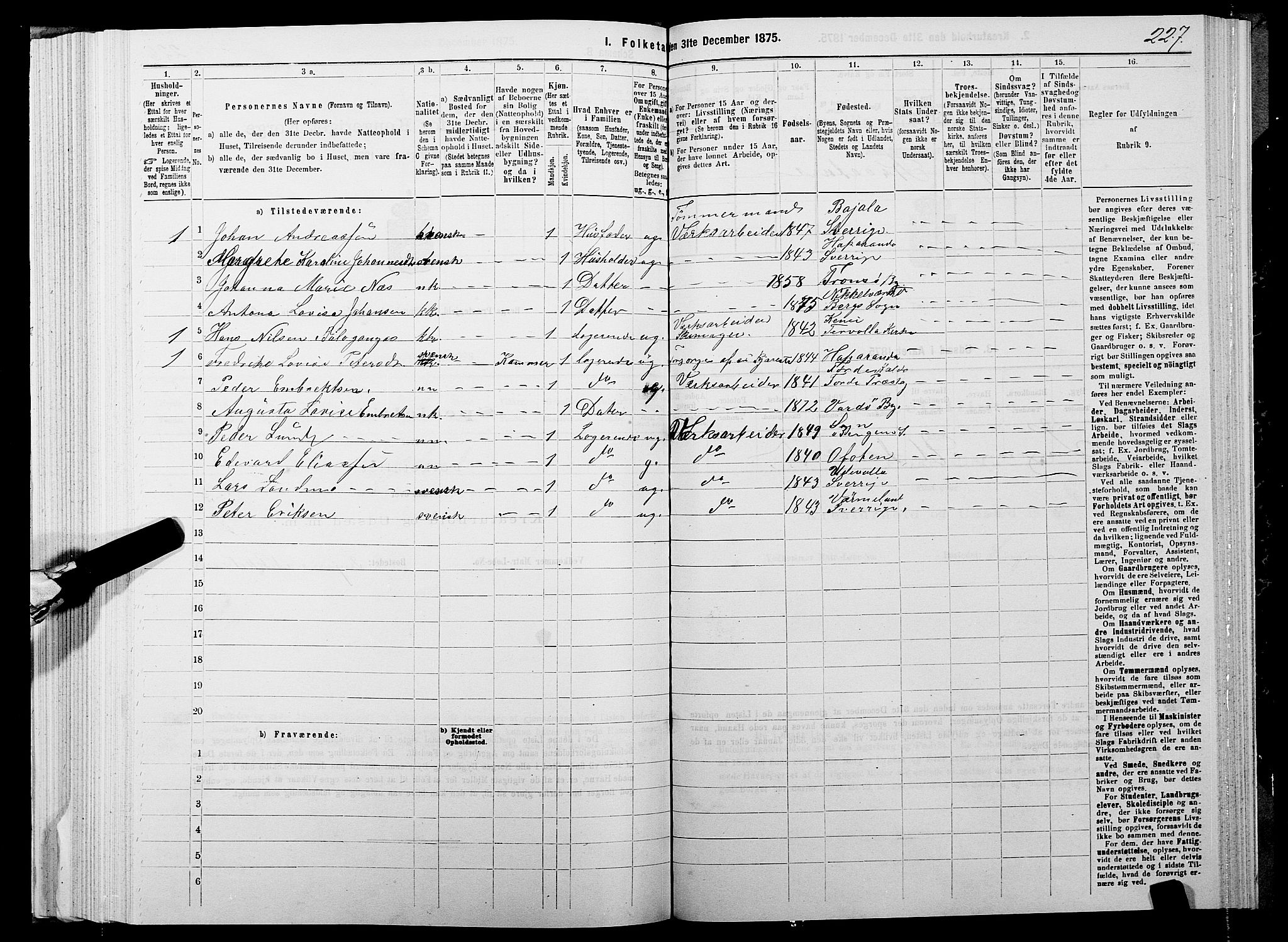 SATØ, 1875 census for 1929P Berg, 1875, p. 1227