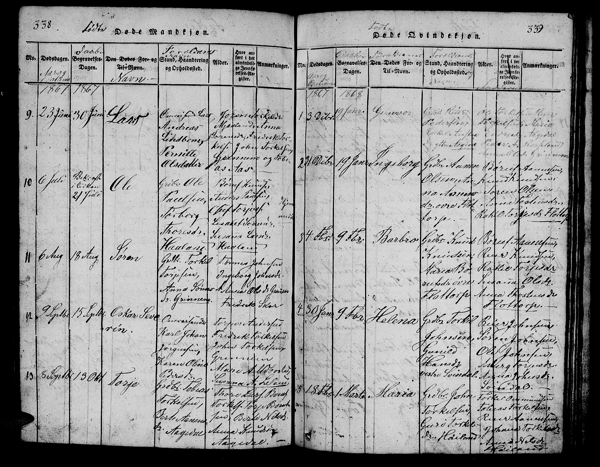 Bjelland sokneprestkontor, SAK/1111-0005/F/Fb/Fbc/L0001: Parish register (copy) no. B 1, 1815-1870, p. 338-339