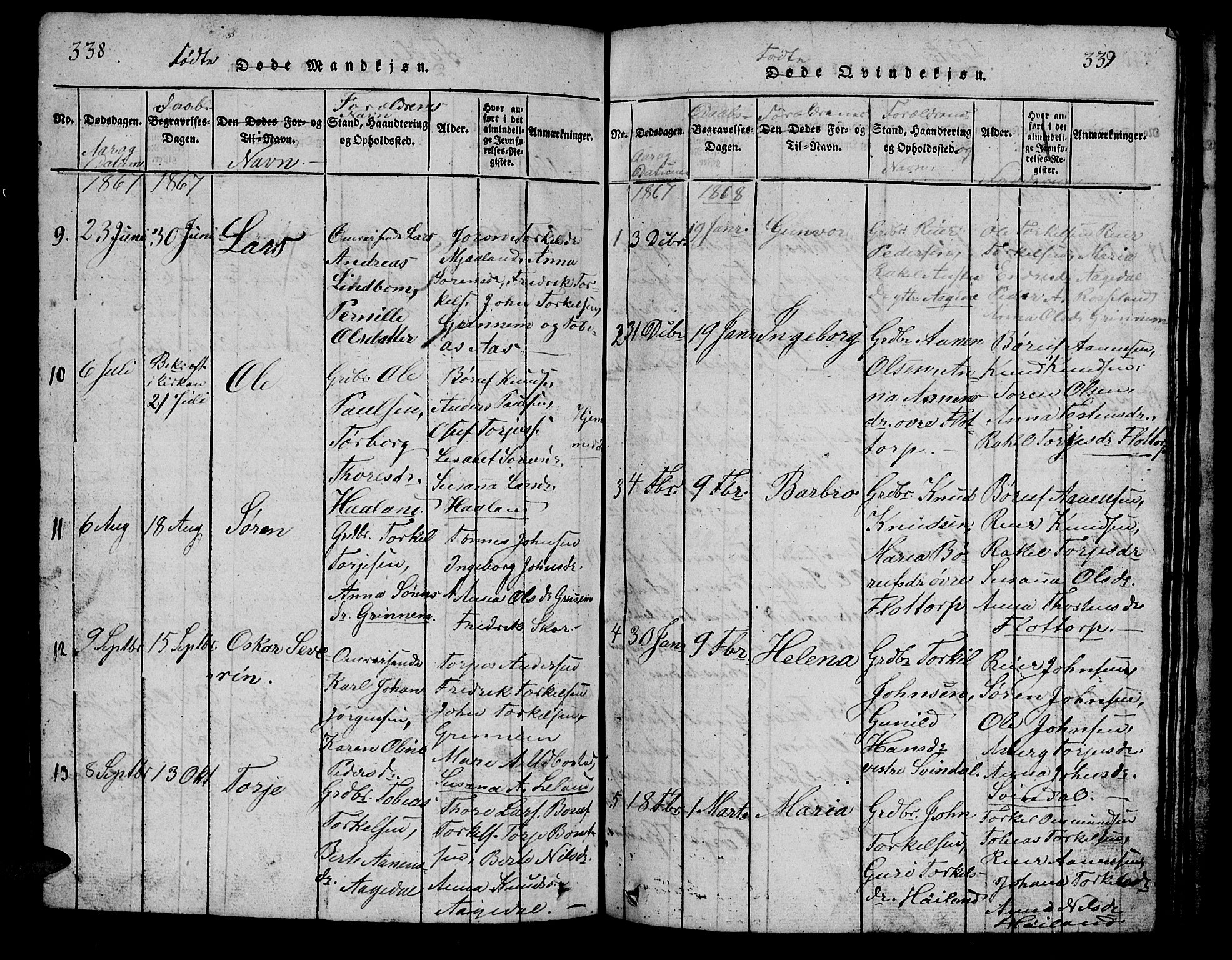 Bjelland sokneprestkontor, AV/SAK-1111-0005/F/Fb/Fbc/L0001: Parish register (copy) no. B 1, 1815-1870, p. 338-339