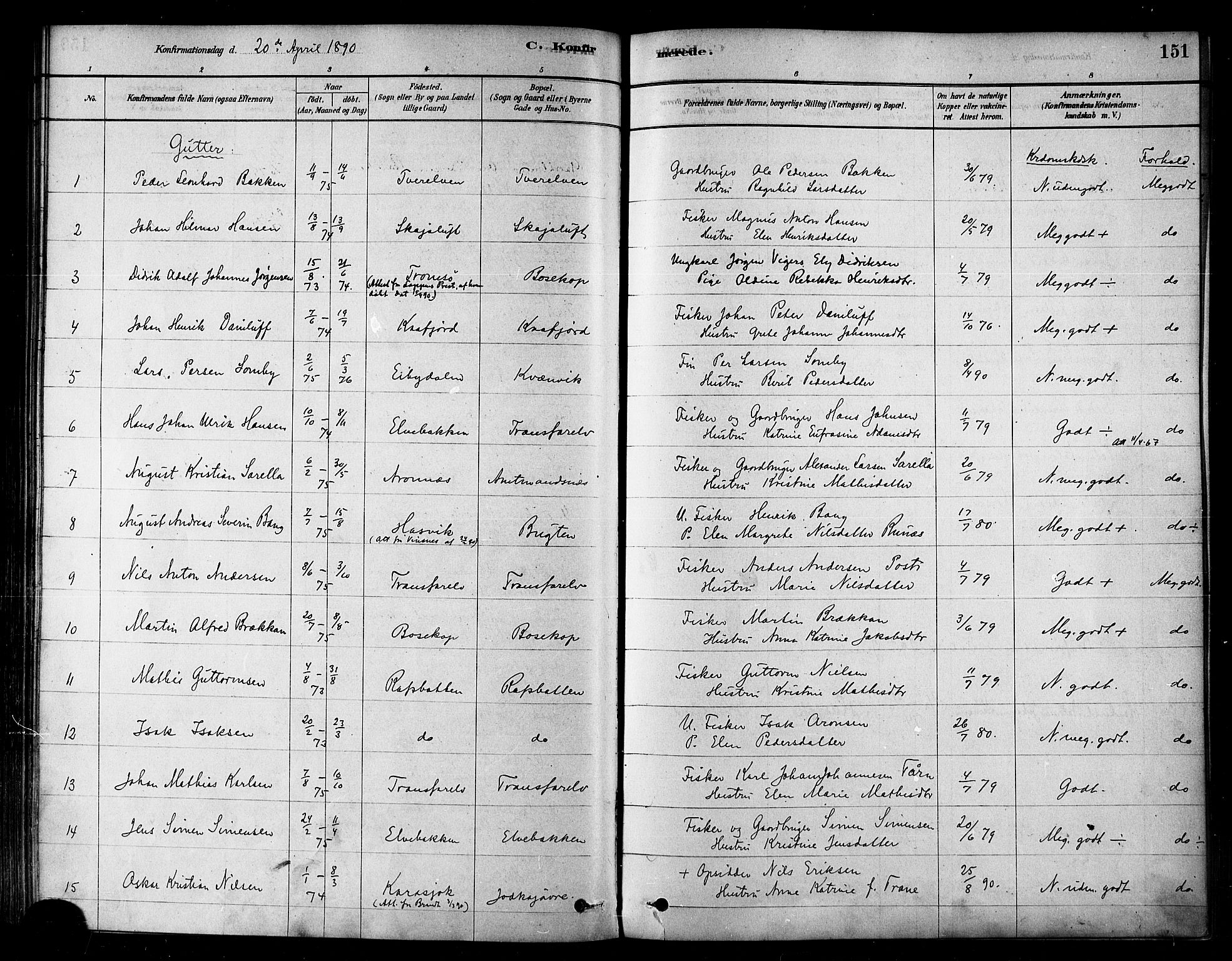 Alta sokneprestkontor, SATØ/S-1338/H/Ha/L0002.kirke: Parish register (official) no. 2, 1879-1892, p. 151