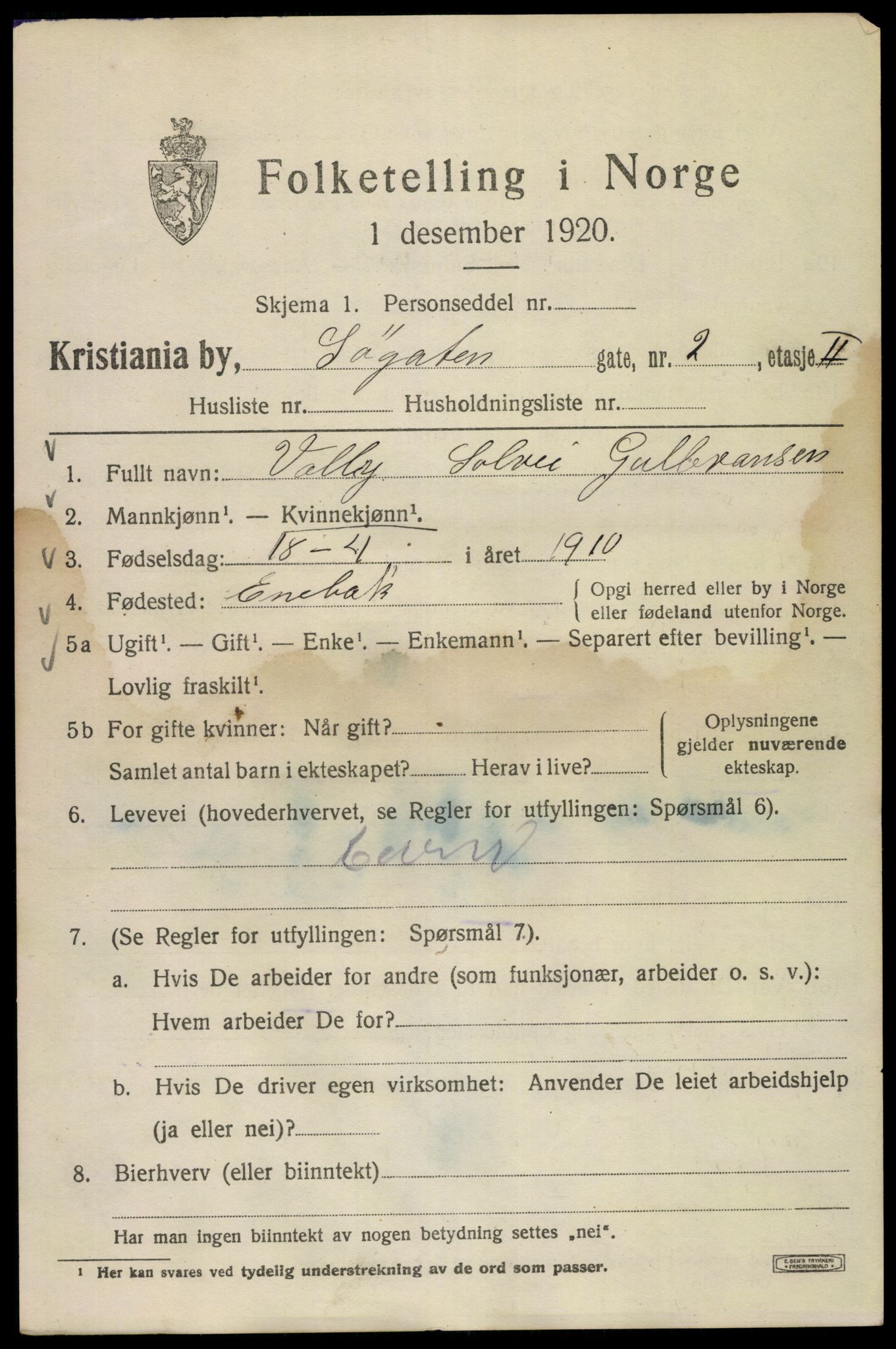 SAO, 1920 census for Kristiania, 1920, p. 560857